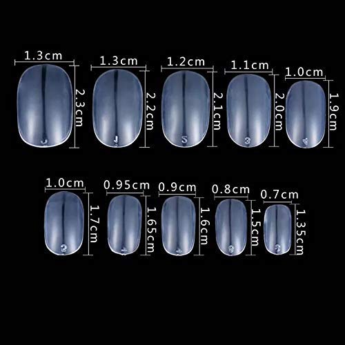 600Pcs Short Oval Full Cover Acrylic False Nails - 10 Sizes for DIY Nail Art & Salon Use | Natural Clear Press-On Nails for Everyday Wear & Special Occasions
