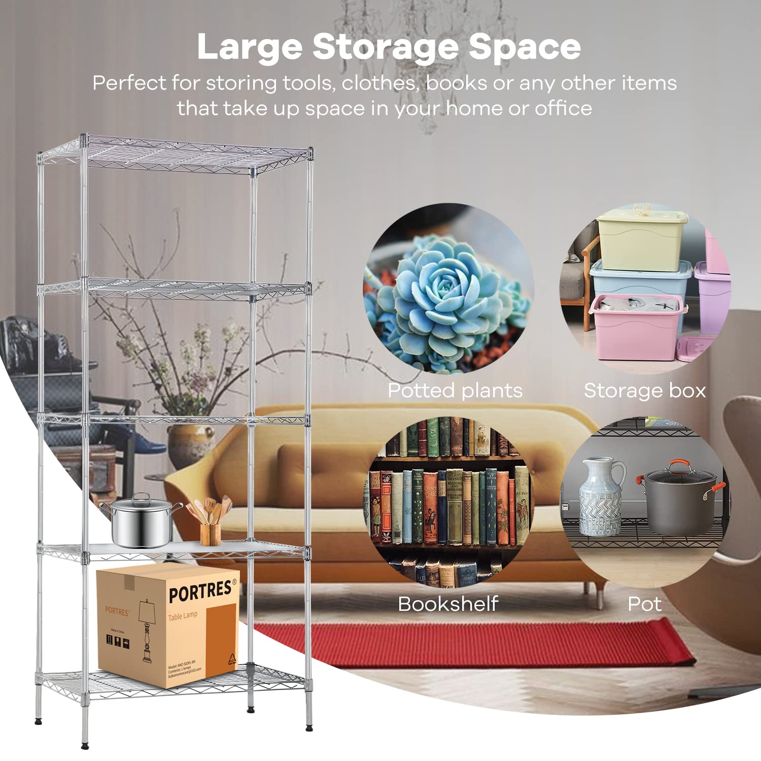 5-Tier Heavy Duty Wire Shelving Unit - 61