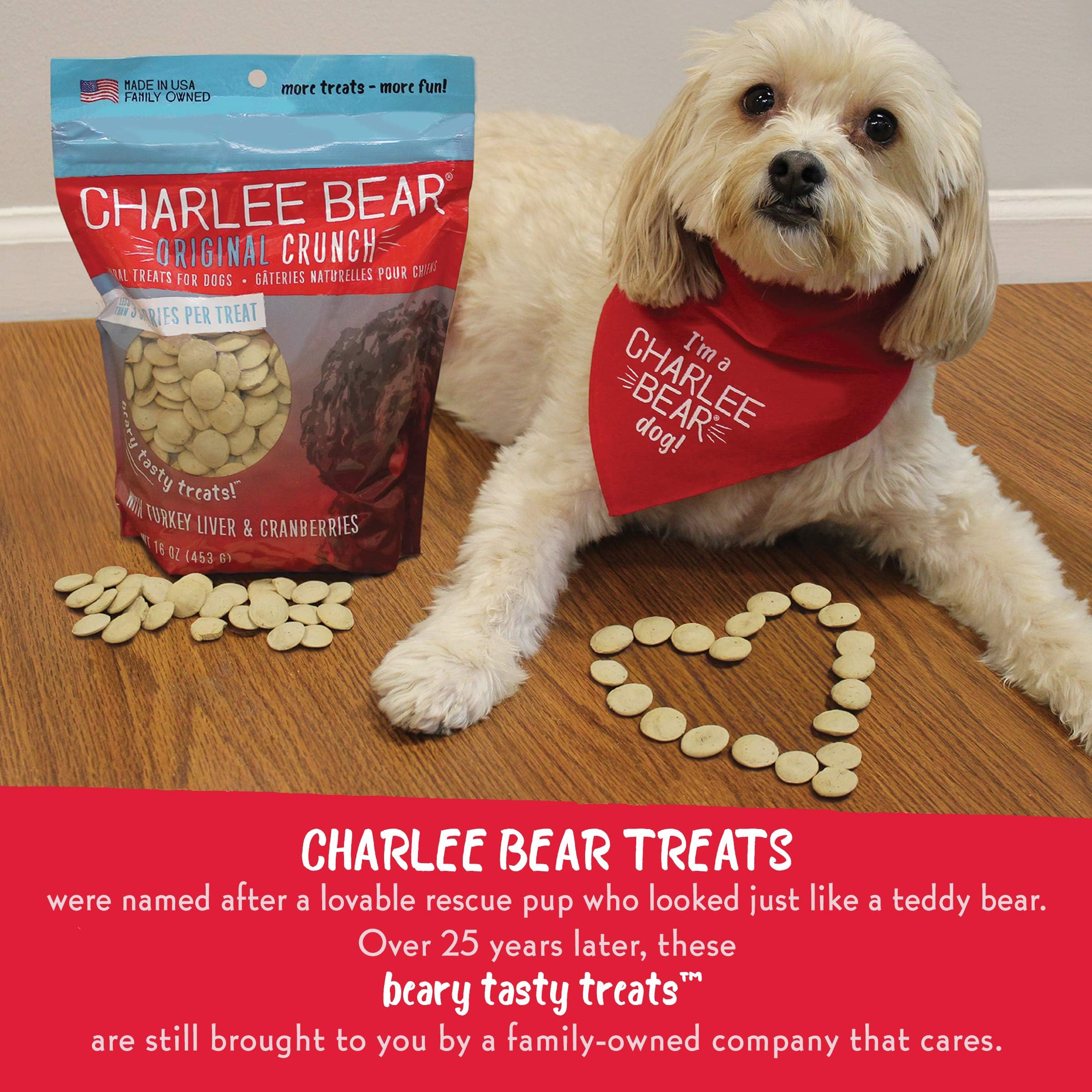 Charlee Bear Original Crunch Dog Treats Variety Pack - 16oz (4 Flavors: Liver, Egg & Cheese, Chicken Soup, Garden Veggie, Turkey Liver & Cranberry) | USA-Made Natural Training Treats for Small & Large Dogs | Perfect for Rewards, Obedience Training & Travel Snacks