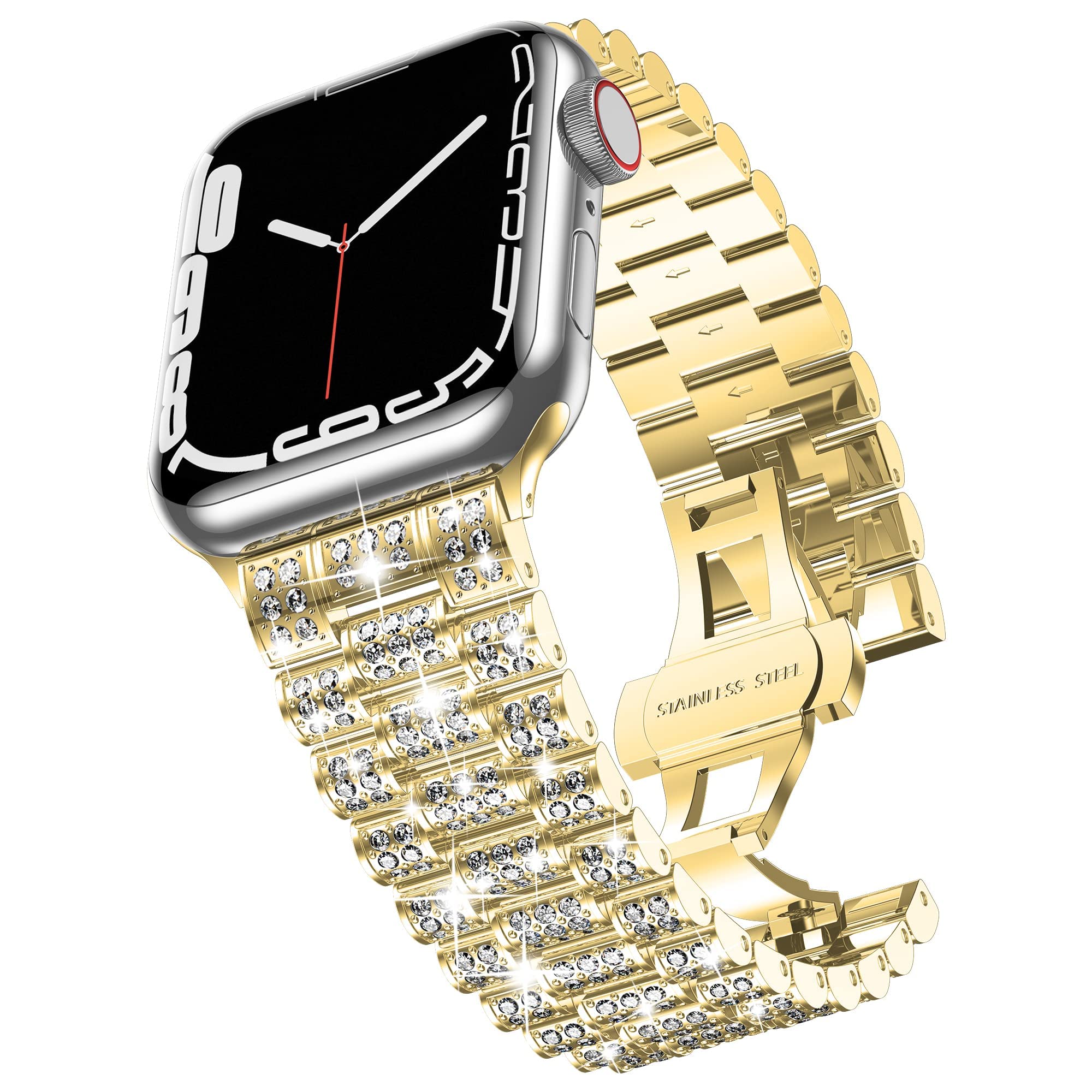 Luxury Diamond Metal Apple Watch Band for Women - Compatible with Series 10/9/8/7/6/SE/5 (38mm-49mm) | Elegant Bling Strap for Daily Wear, Work & Special Occasions