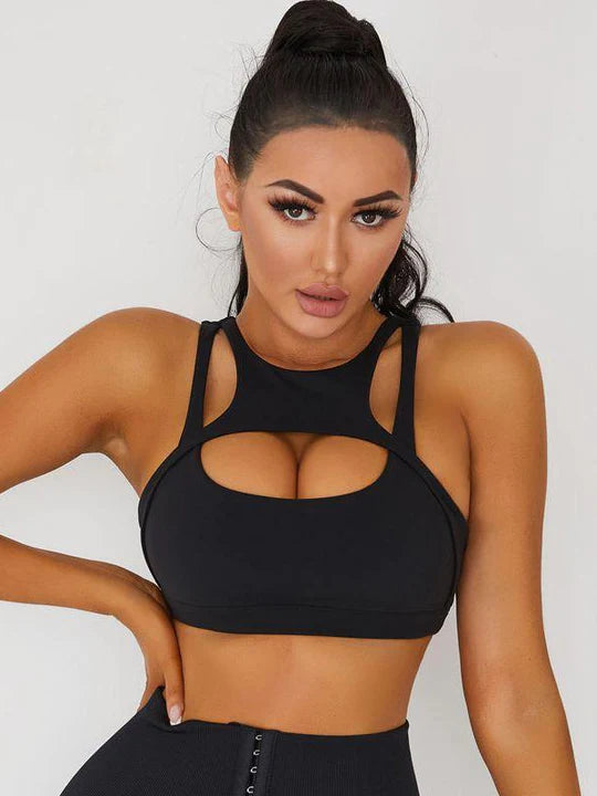 ZASUWA Women's Sexy Cutout Sports Bra - High Support Workout Top for Yoga, Gym & Running
