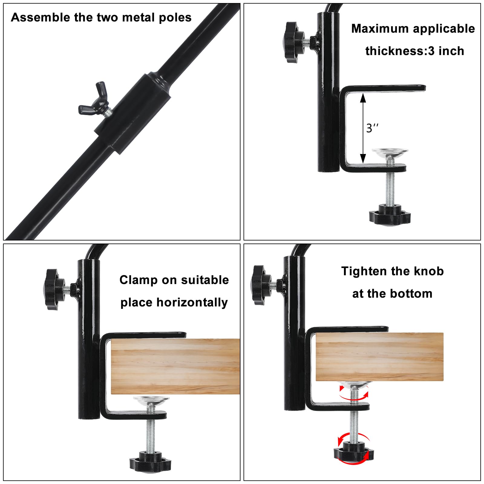FEED GARDEN 31 Inch Heavy Duty Deck Hook - Non-Slip Clamp with 360° Swivel for Bird Feeders, Planters & Outdoor Decor (2 Pack) | Perfect for Hanging Lanterns, Wind Chimes & Suet Baskets on Porch, Deck or Garden