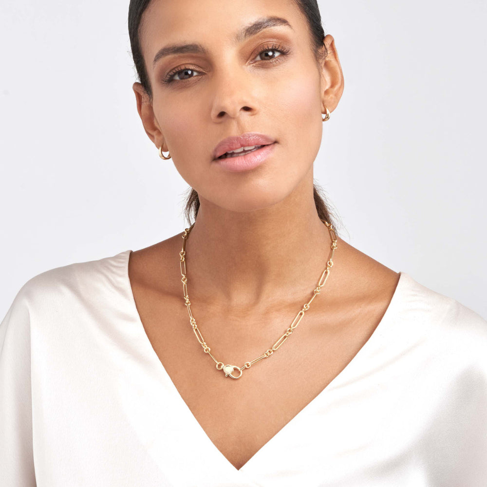 14K Gold Hollow Paper Clip Necklace with Diamond - Dainty Minimalist Jewelry for Women, Gift for Her - Perfect for Everyday Wear, Office & Special Occasions