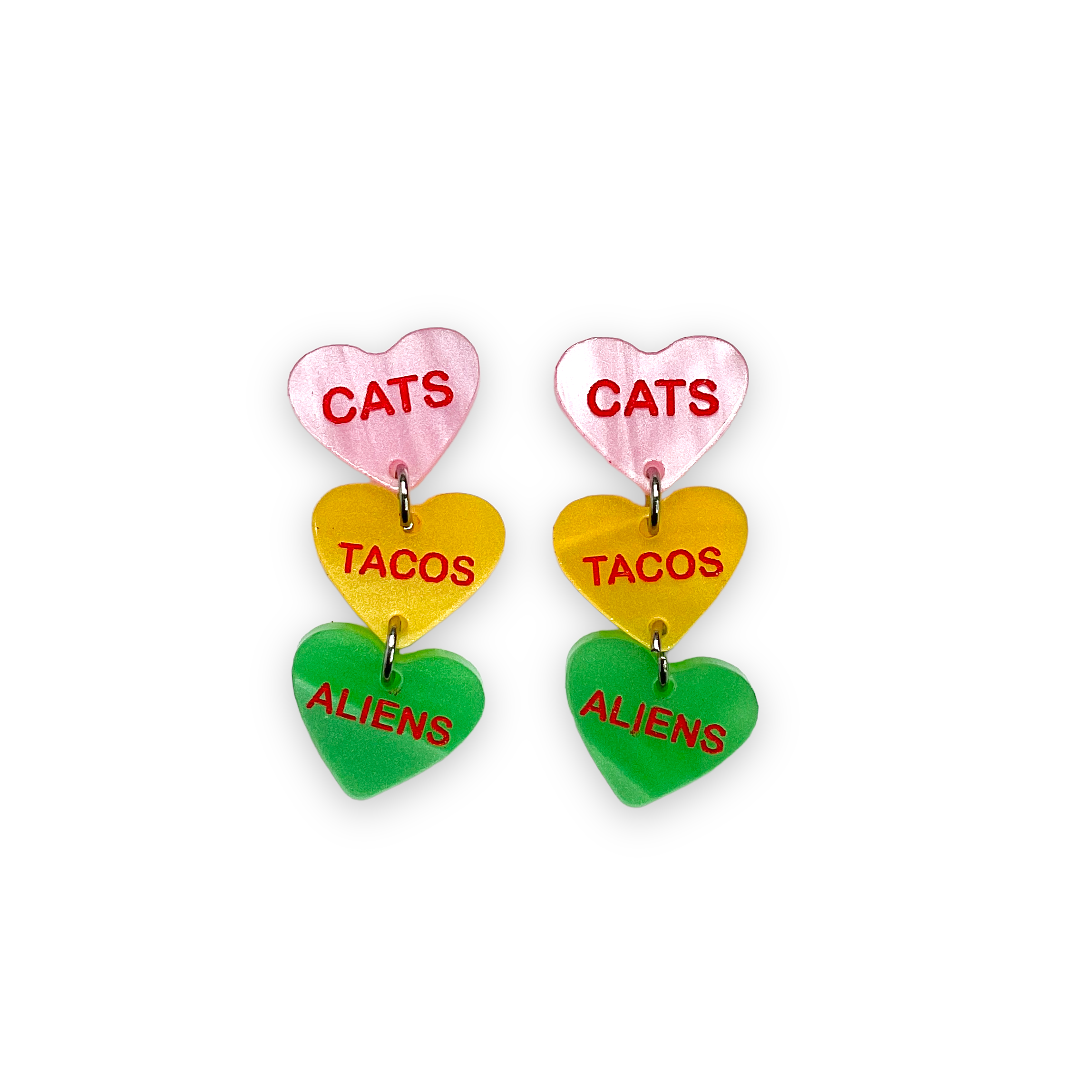 Funky Cats Tacos Aliens Candy Heart Dangle Earrings - Unique Novelty Jewelry for Women - Perfect for Cosplay, Rave & Festival Outfits
