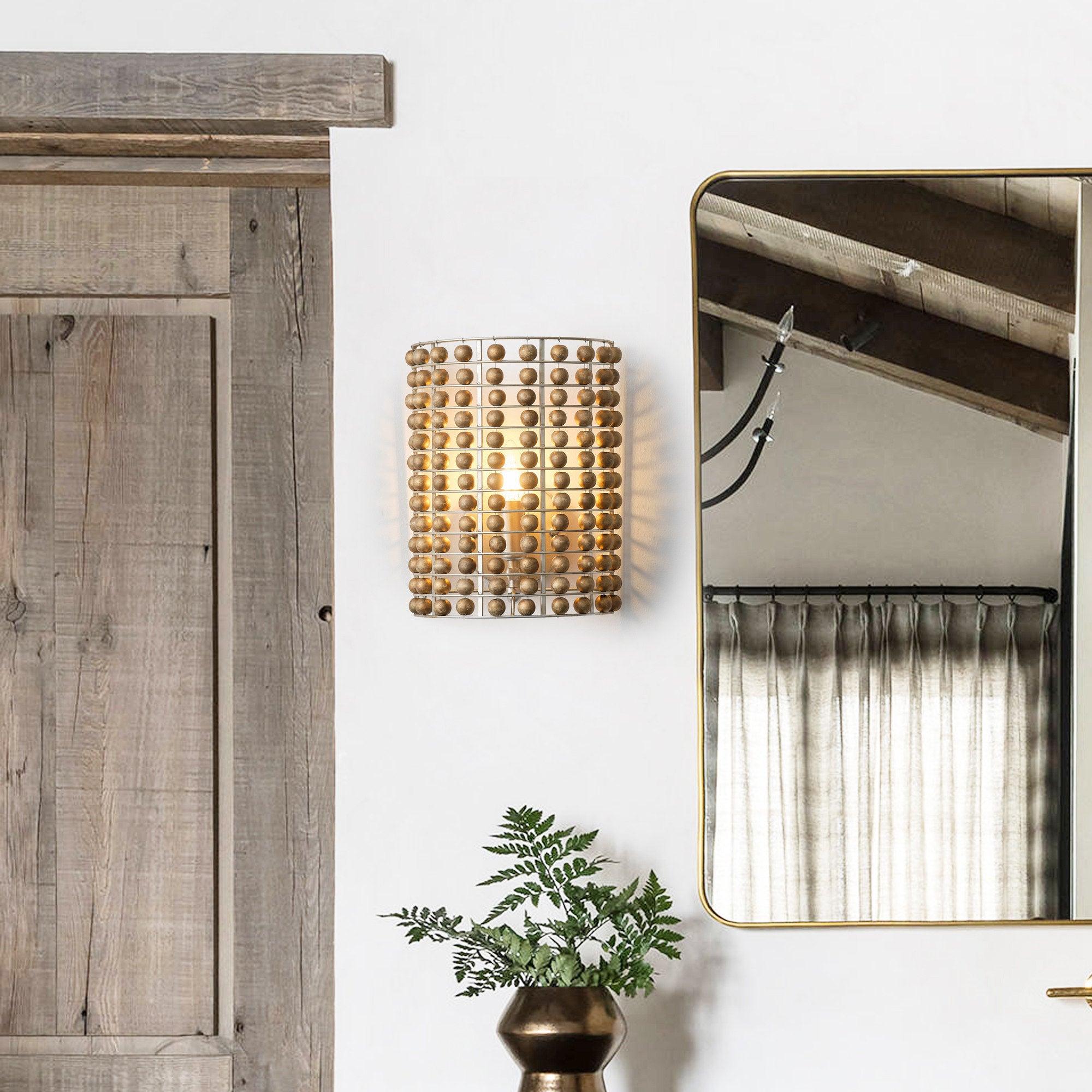 Modern Wooden Beads Wall Sconce Light Fixture - Handcrafted Boho Home Decor for Bedroom, Living Room & Hallway Lighting