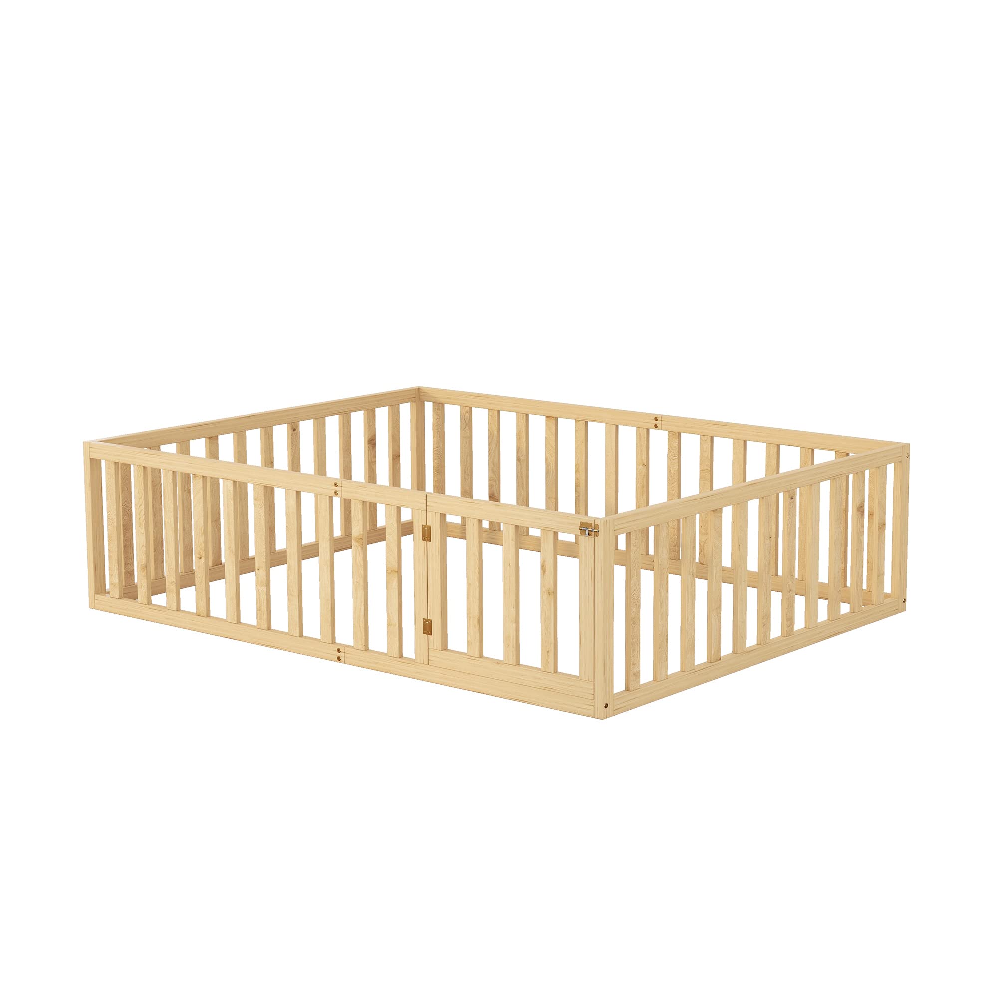 SOFTSEA Queen Montessori Floor Bed Frame with Safety Fence for Kids & Toddlers - No Bed Slats Needed - Perfect for Montessori Rooms, Daycare Centers & Safe Toddler Sleeping Spaces