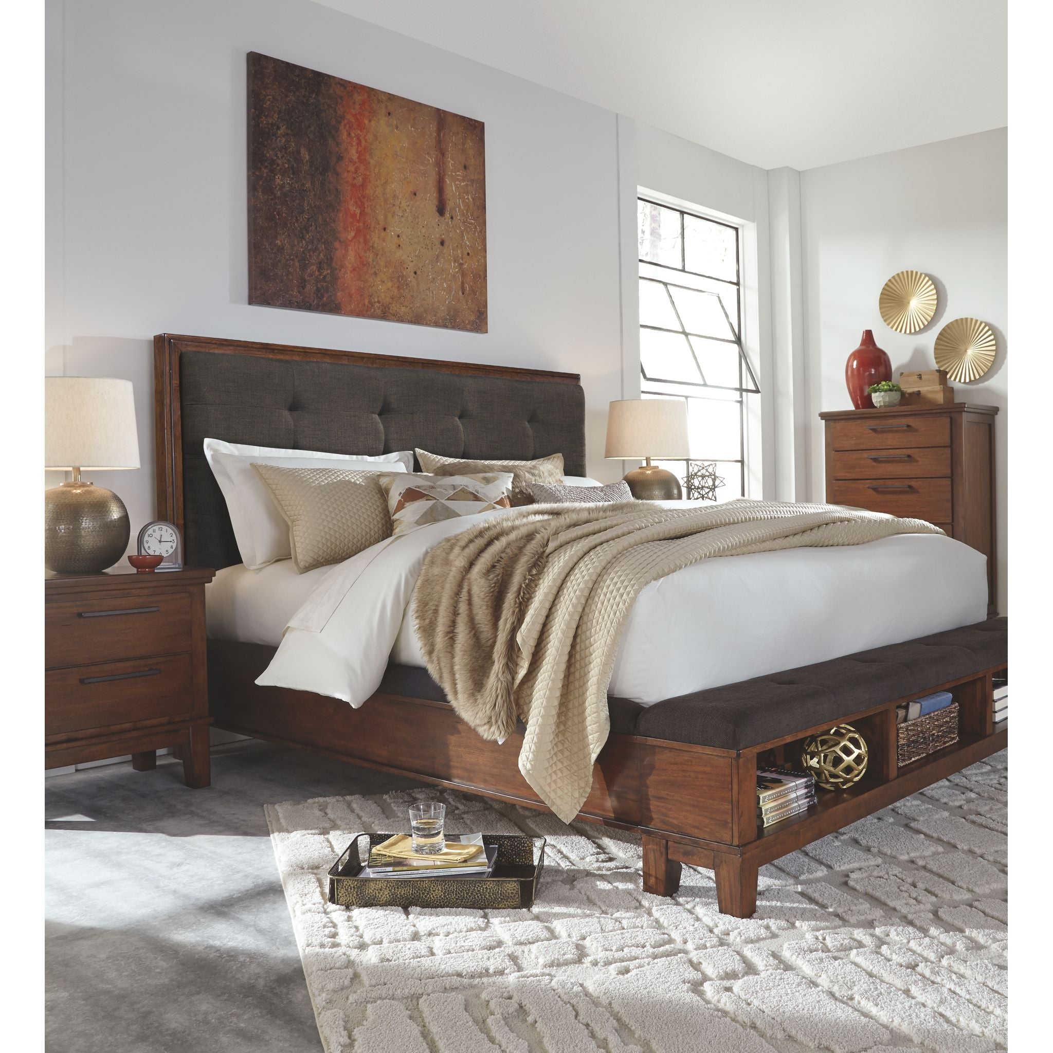 Ashley Ralene 3-Piece Panel Bed Set - Queen Size Wooden Bed Frame with Headboard & Footboard - Perfect for Master Bedroom & Guest Room Decor