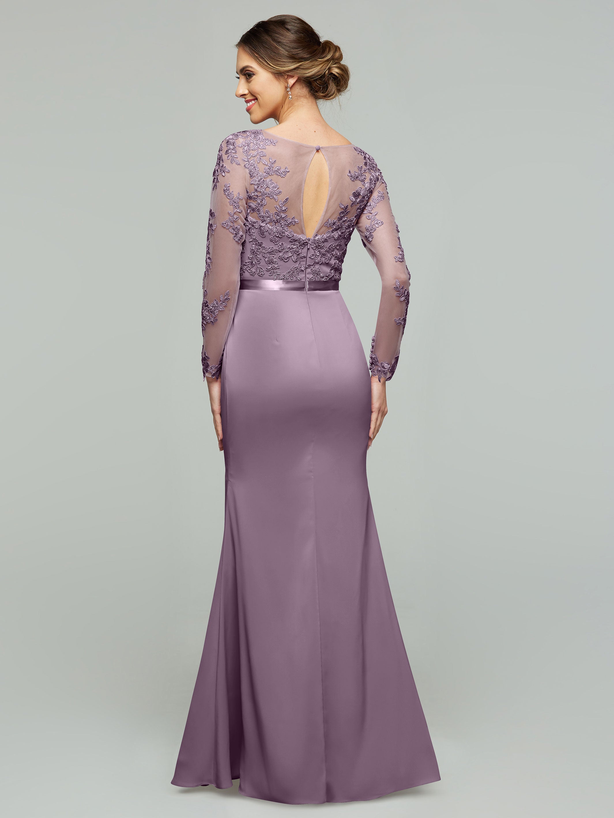 Elegant 80190 Chiffon & Lace Mermaid Bridesmaid Dress with Illusion Long Sleeves - Perfect for Weddings, Proms & Formal Events