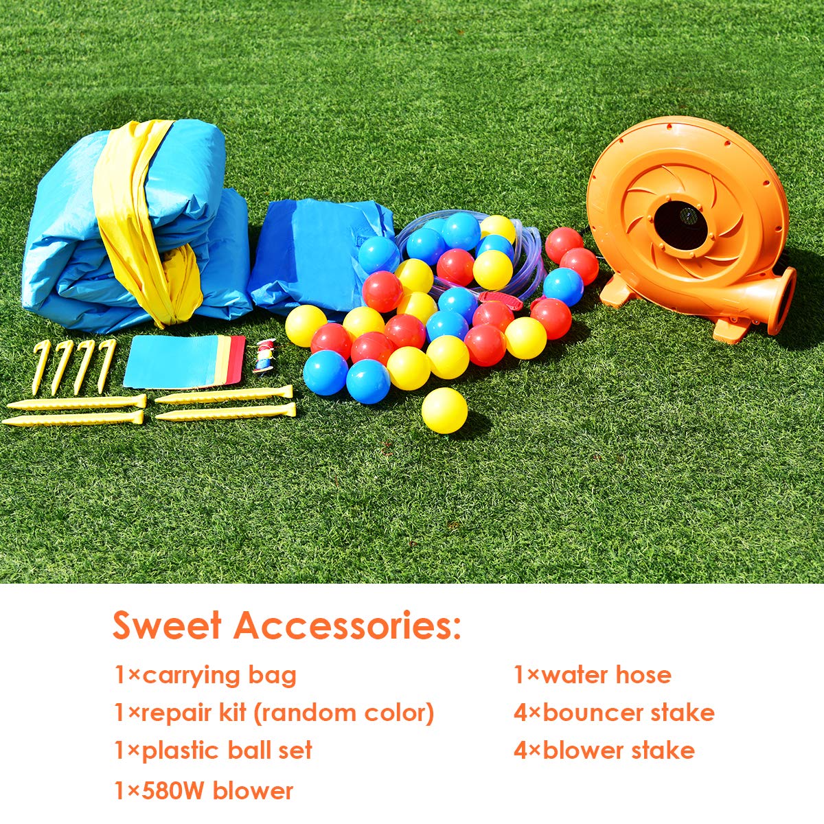 Costzon Inflatable Water Slide Bounce House with Ball Pit & Splash Pool - Kids Outdoor Bouncy Jump Castle with 480W Blower - Perfect for Backyard Parties, Summer Fun & Birthday Gifts