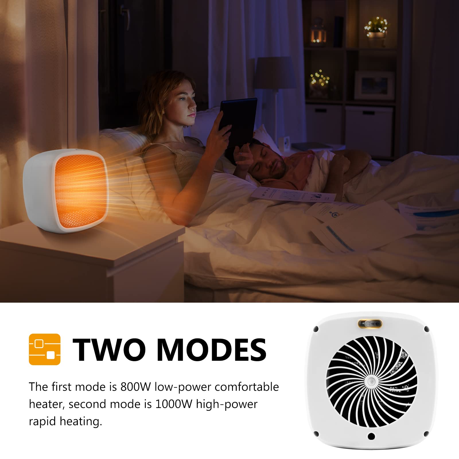 YOUCIDI 1000W/800W Portable Ceramic Space Heater - Fast 2-Second Heating, Compact & Quiet Electric Heater for Office, Desk, Bedroom - Energy Efficient Indoor Warmer (White) - Perfect for Home, Work & Small Spaces