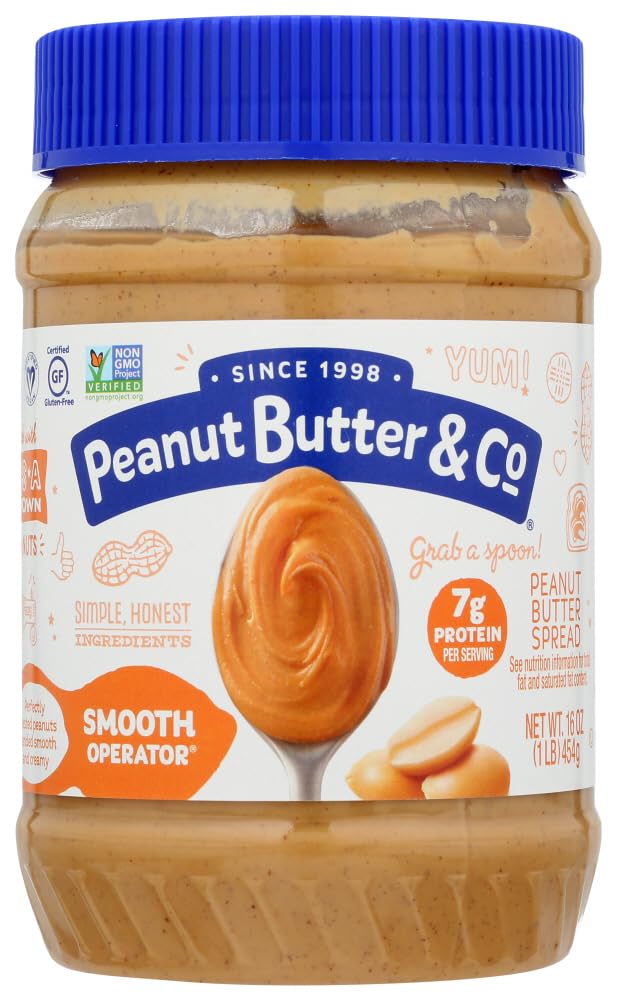 Peanut Butter & Co Smooth Operator Peanut Butter - 16 Oz Jars (6 Pack) | Creamy Spread for Sandwiches, Baking & Healthy Snacks