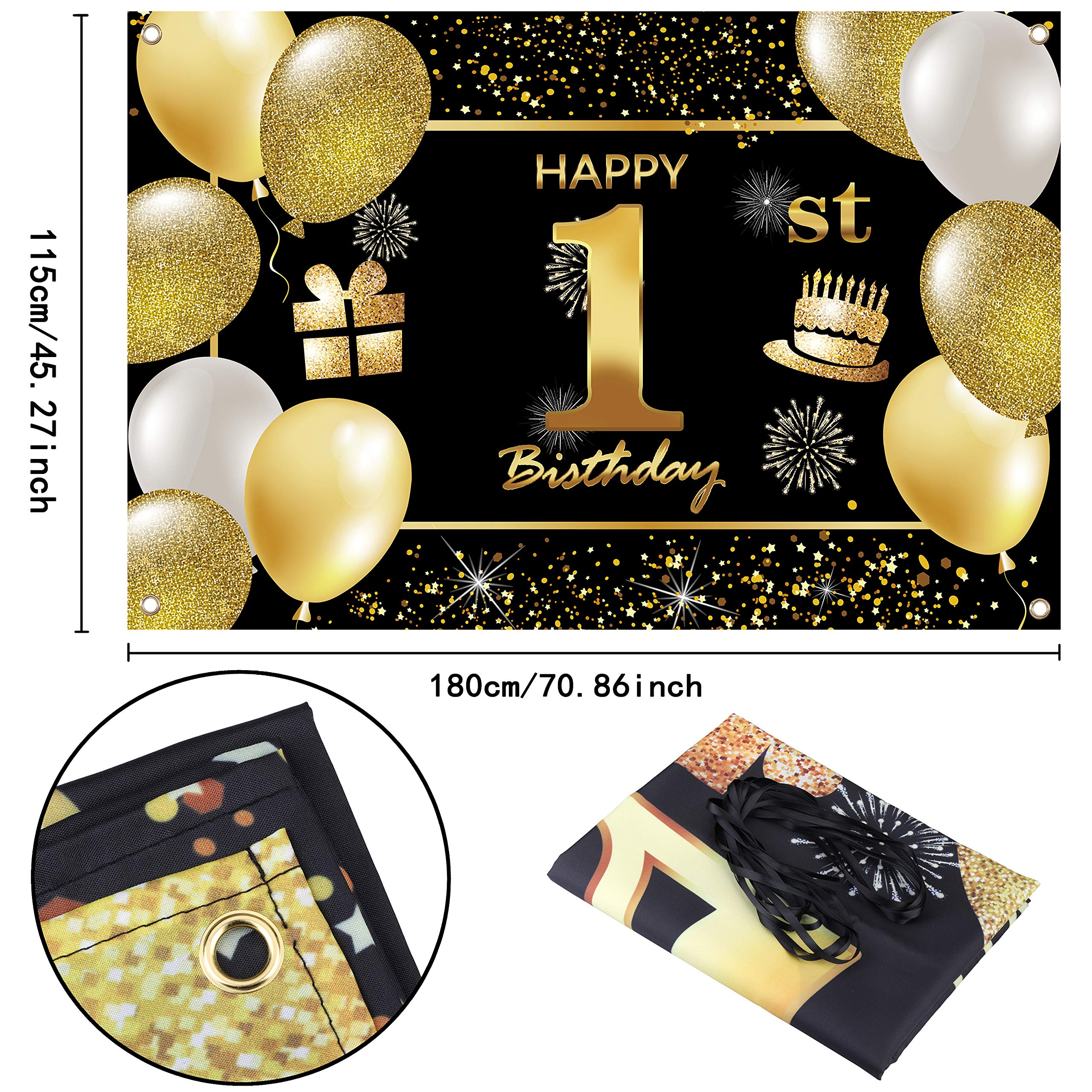 1st Happy Birthday Banner - Blue & Gold Birthday Decorations for Men, Boys - Party Backdrop & Wall Decor for Birthday Celebrations, Photo Booths, Baby Showers