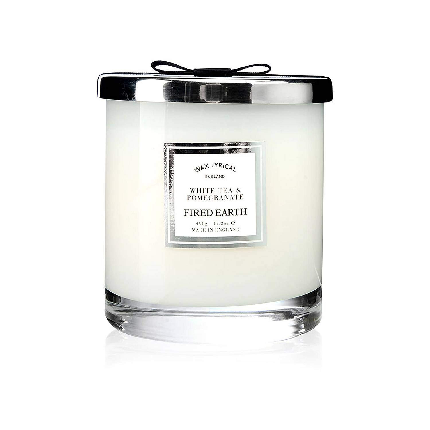 Wax Lyrical Fired Earth Collection White Tea & Pomegranate Scented Candle - Large Twin Wick Glass Jar (75-Hour Burn Time) - Handmade in England - Perfect for Home Decor, Relaxation & Aromatherapy