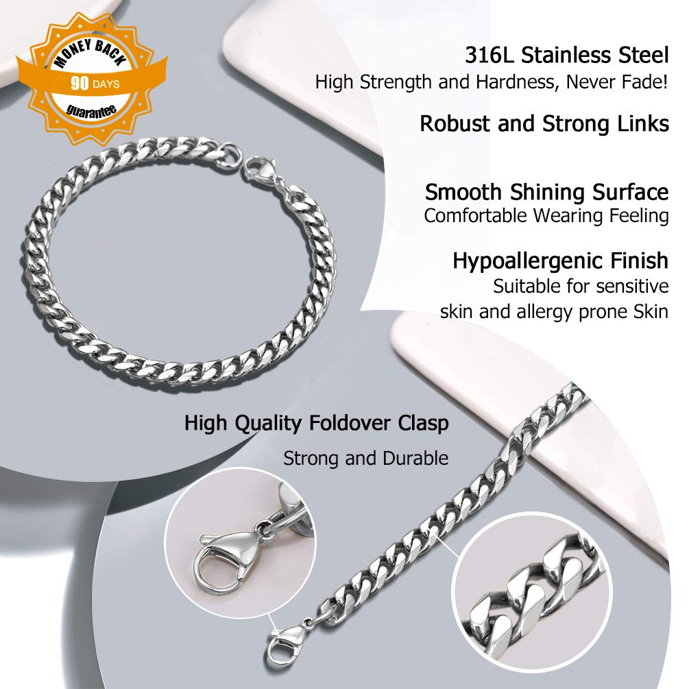 PROSTEEL 316L Stainless Steel Cuban Link Bracelets for Men - Gold, Black, Silver Tone Hypoallergenic Jewelry - 7.5