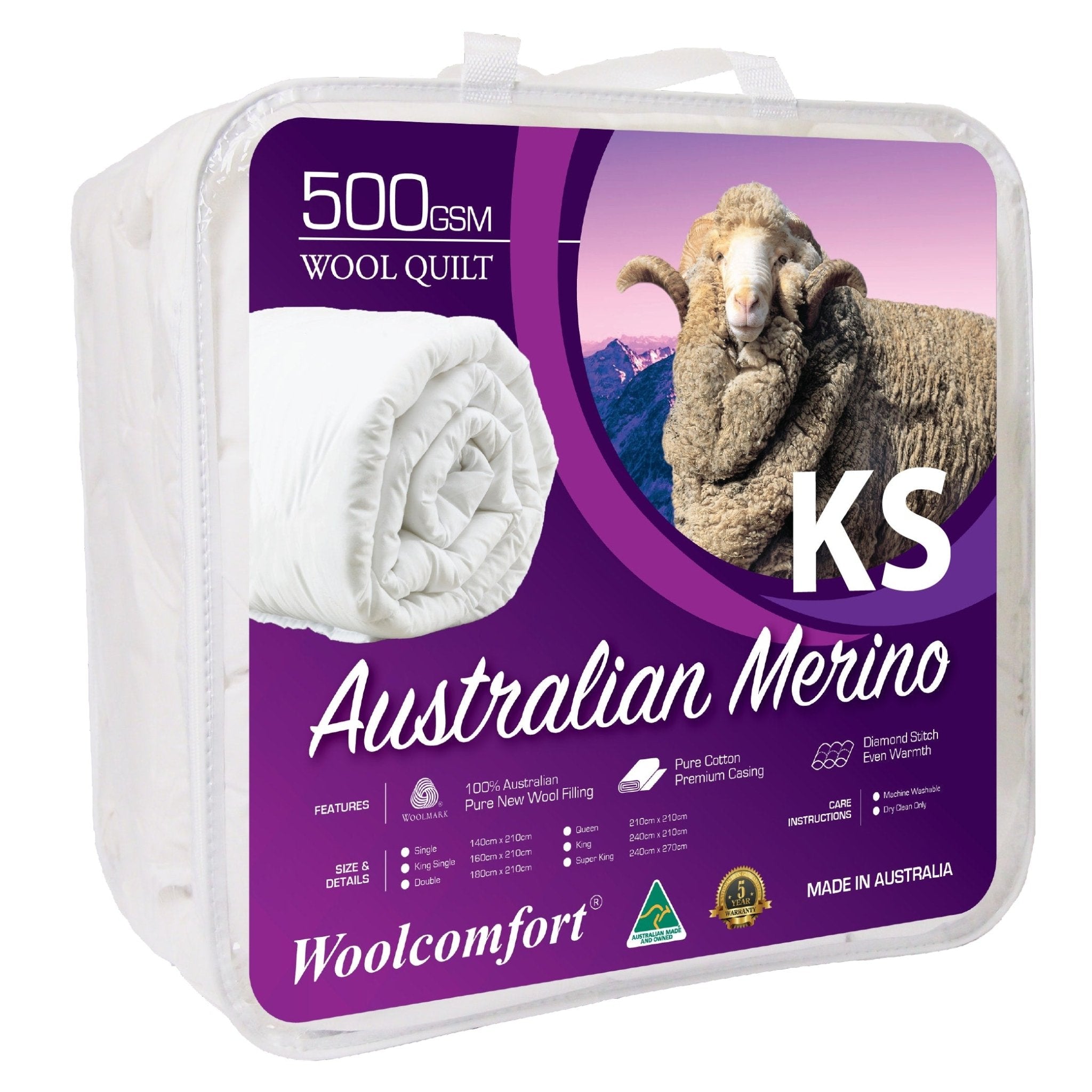 Premium Australian Merino Wool Quilt 500GSM - 160x210cm King Single Size - Ultra Warm & Breathable Bedding for Winter & Cold Climates