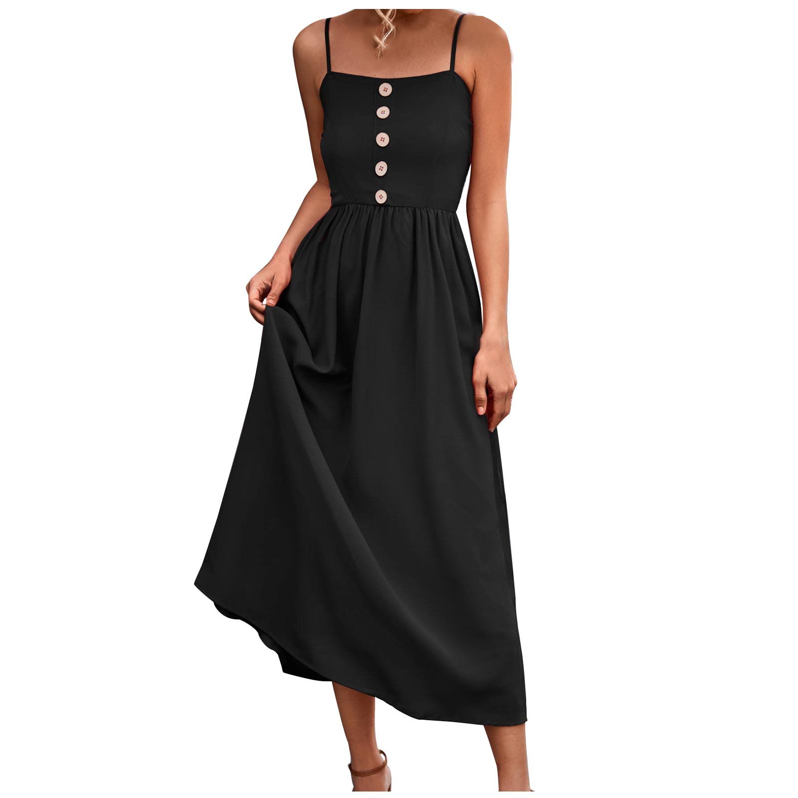 LAWOR Women's Summer Sundress - Solid Color Button Front Suspender Sling Maxi Dress for Beach, Vacation & Casual Wear | Flowy Long Dress for Women