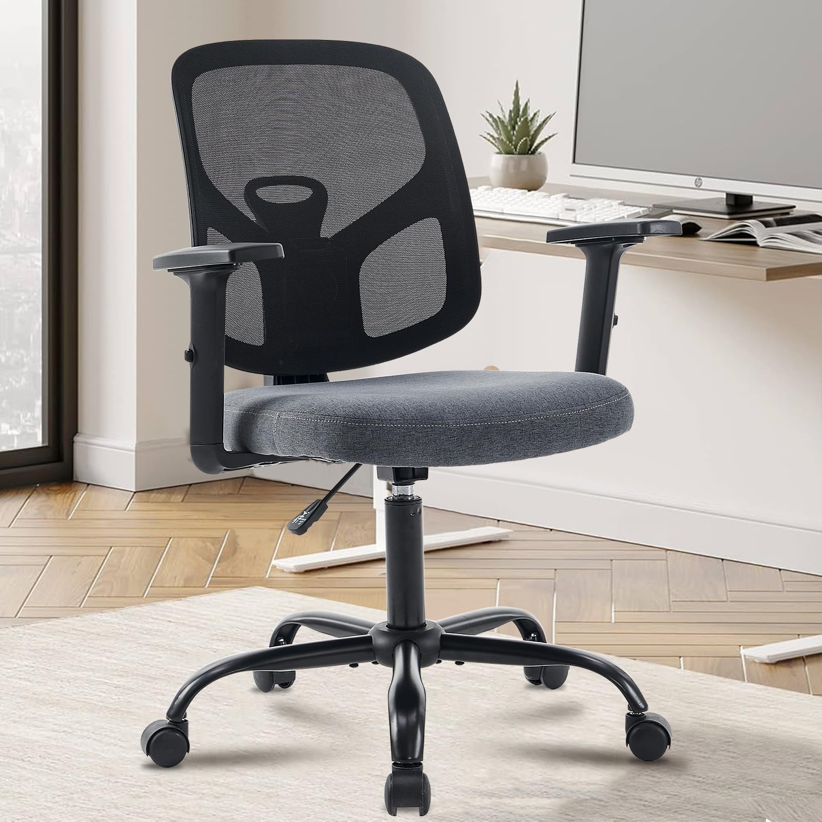 Ergonomic Office Chair with Lumbar Support - Adjustable Mesh Computer Desk Chair for Home & Office, Comfortable Swivel Task Rolling Chair for Adults & Teens, Small Space Work - Perfect for Long Hours & Remote Work (Gray)