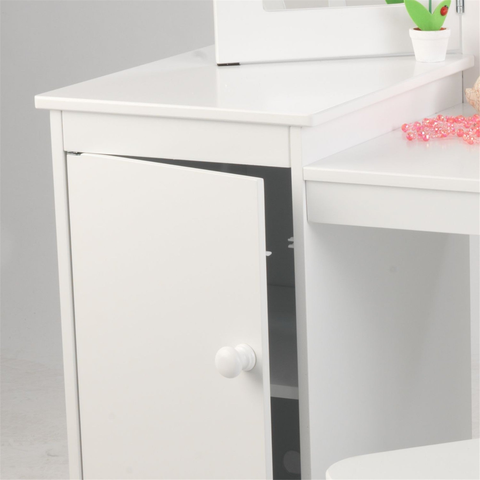 KidKraft Deluxe Vanity & Chair Set for Girls - Wooden Dress Up Table with Mirror & Stool - Perfect for Pretend Play, Birthday Gifts & Bedroom Decor