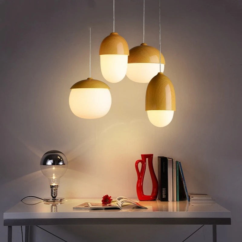 Handmade Nut Art Pendant Lamp - Natural Wood Ceiling Light Fixture for Dining Room, Kitchen & Bedroom Decor