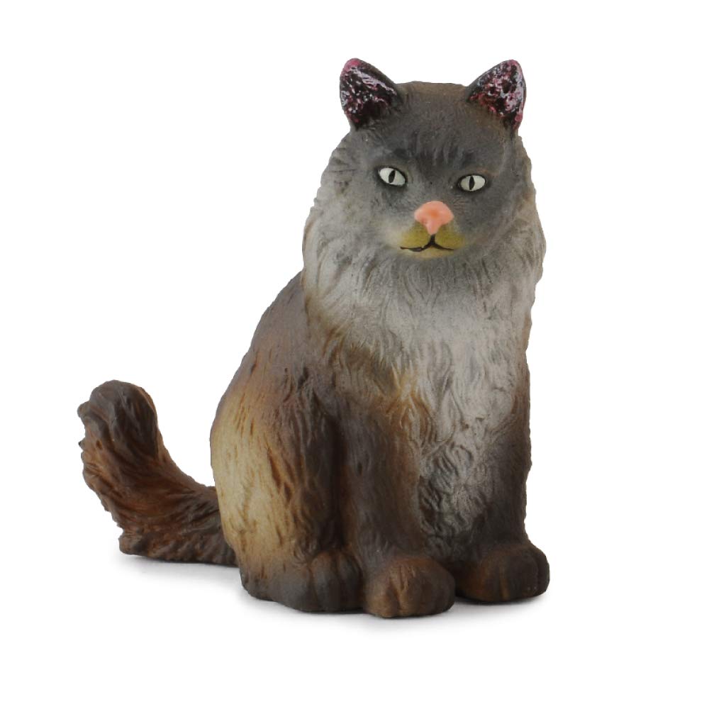 CollectA Norwegian Forest Cat Sitting - Realistic Hand-Painted Toy Cat Figurine for Collectors, Kids Play & Home Decor - Perfect for Animal Lovers, Gift Giving & Diorama Scenes