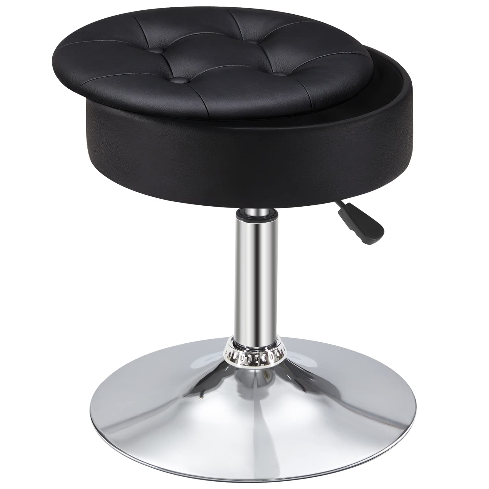 Gitrah Adjustable Makeup Vanity Stool with Storage - Black PU Leather Seat & Chrome Base for Dressing Room