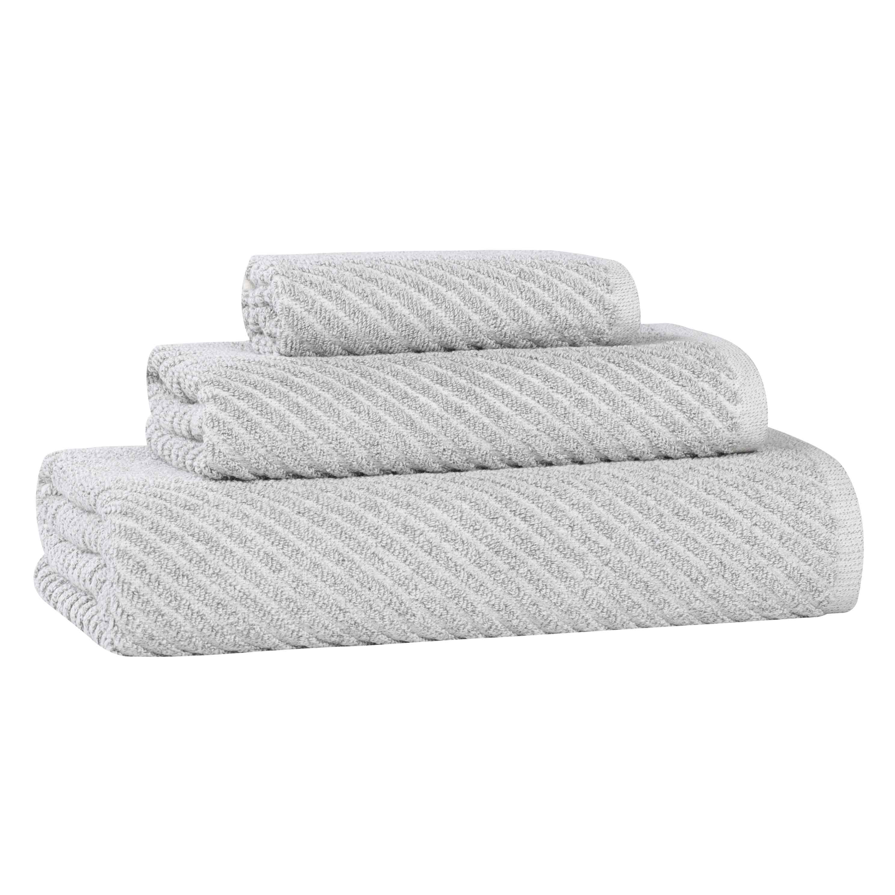 Premium Cotton Blend 3-Piece Towel Set - Soft, Absorbent & Medium Weight with Diagonal Stripes - Perfect for Bath, Spa & Guest Bathrooms