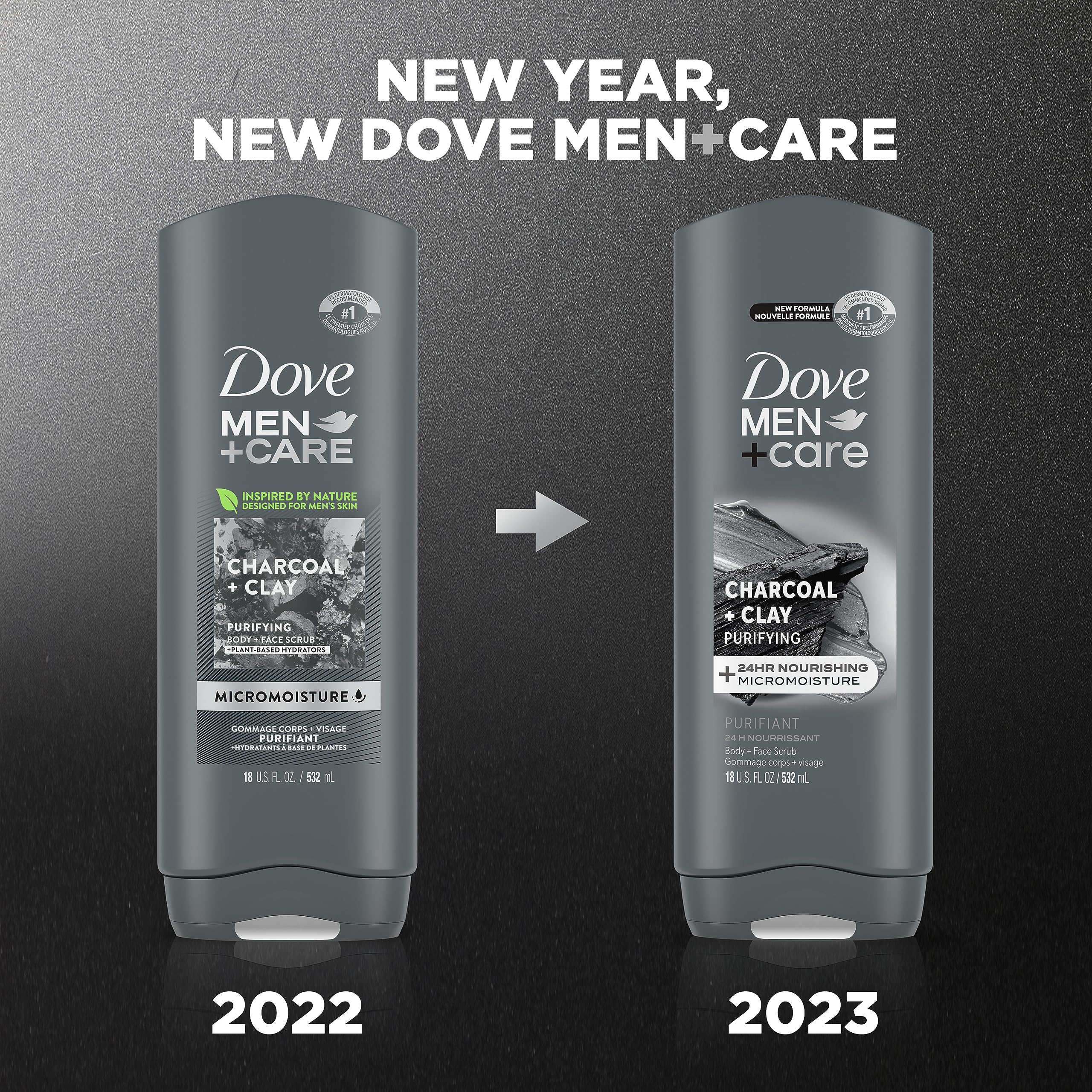 DOVE MEN + CARE Elements Body Wash Charcoal + Clay 4 Count and Clean Comfort 4 Count Body and Face Wash Bundle - 18 oz Men's Skincare Set for Deep Cleansing & Hydration - Perfect for Gym, Travel & Daily Shower Routine