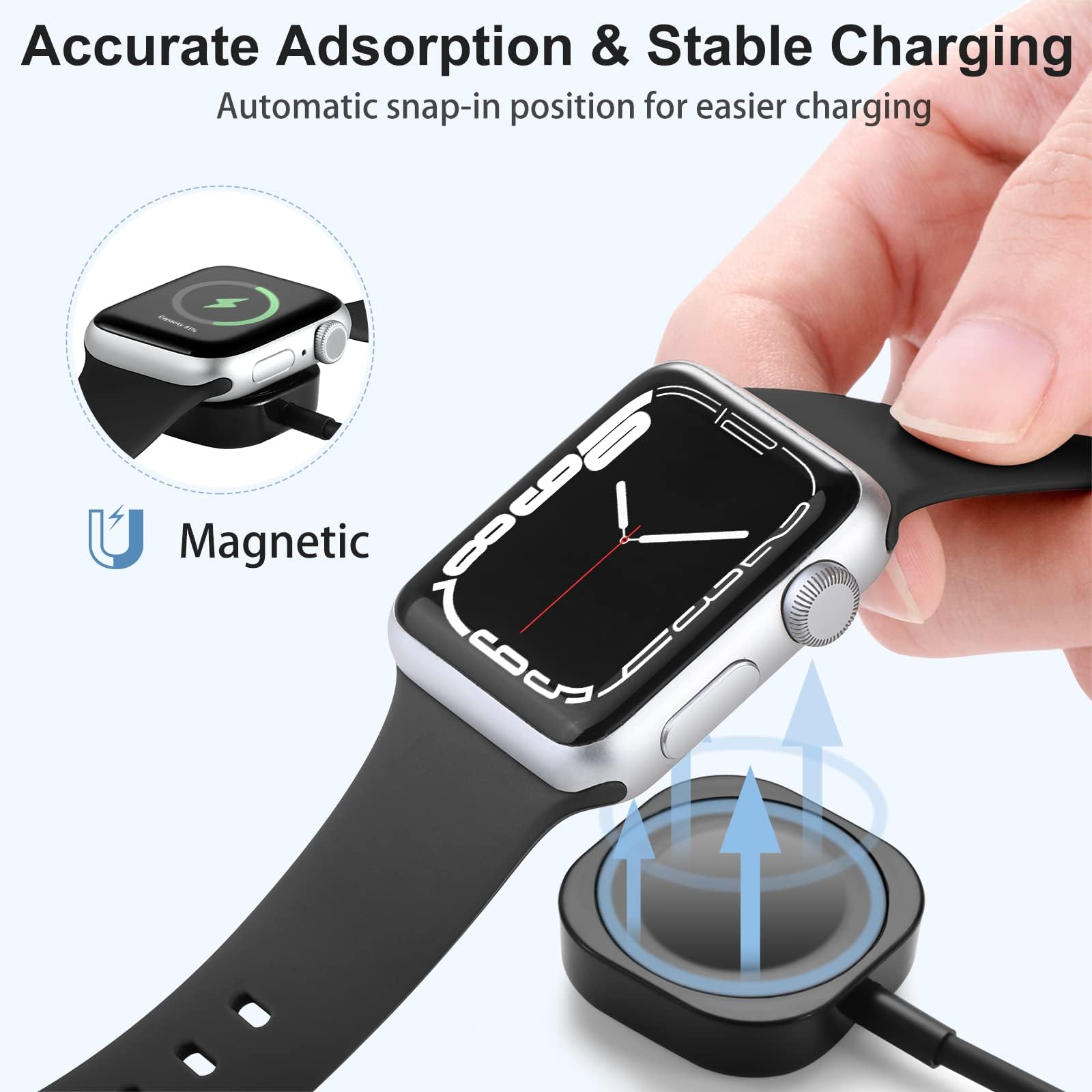 Fast Charging Magnetic USB Cable for Apple Watch Series 9/8/7/6/5/4/3/2/SE/SE2/Ultra - 1.6ft (0.5M) Durable Charger Cord - Black | Perfect for Home, Office & Travel Charging