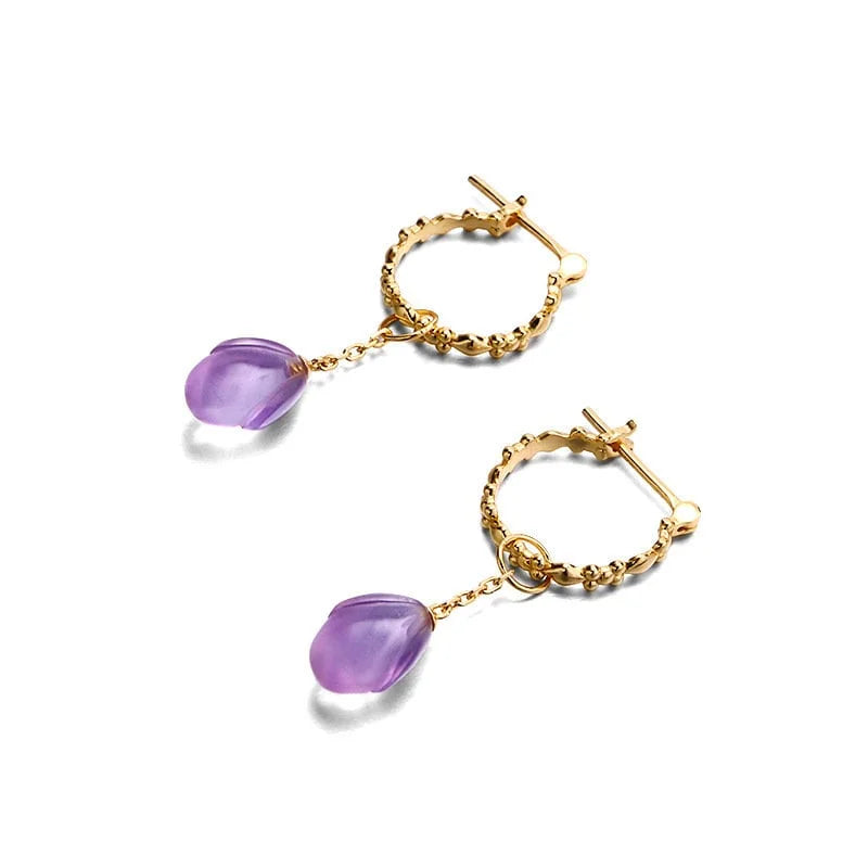 Natural Amethyst Teardrop Earrings for Women - Aquarius Zodiac Jewelry | TB1595 | Elegant Dangle Earrings for Parties, Weddings & Everyday Wear