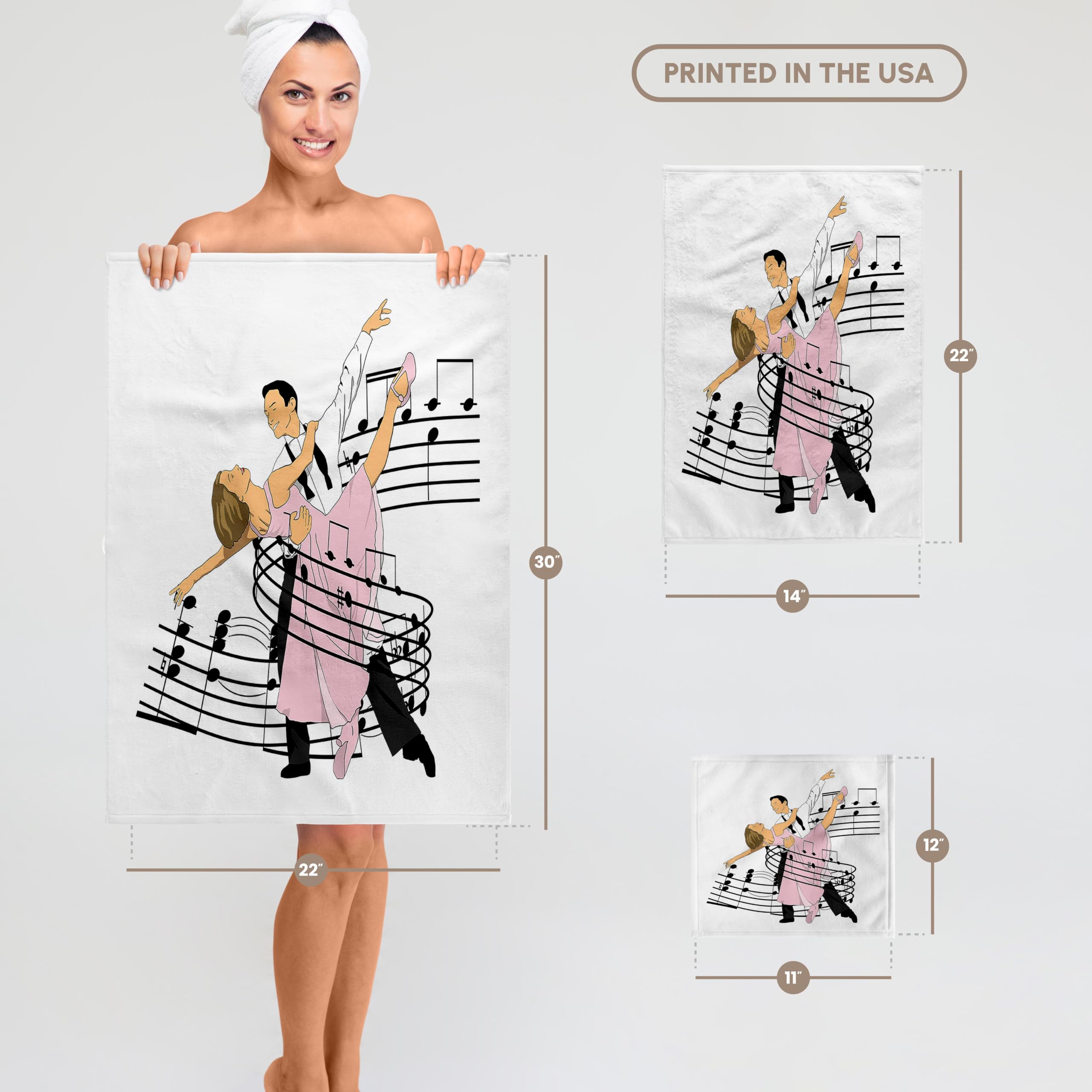 3dRose Ballroom Dance Partners Towel - Wrapped in Music, Perfect for Dance Enthusiasts, Gifts, and Home Decor