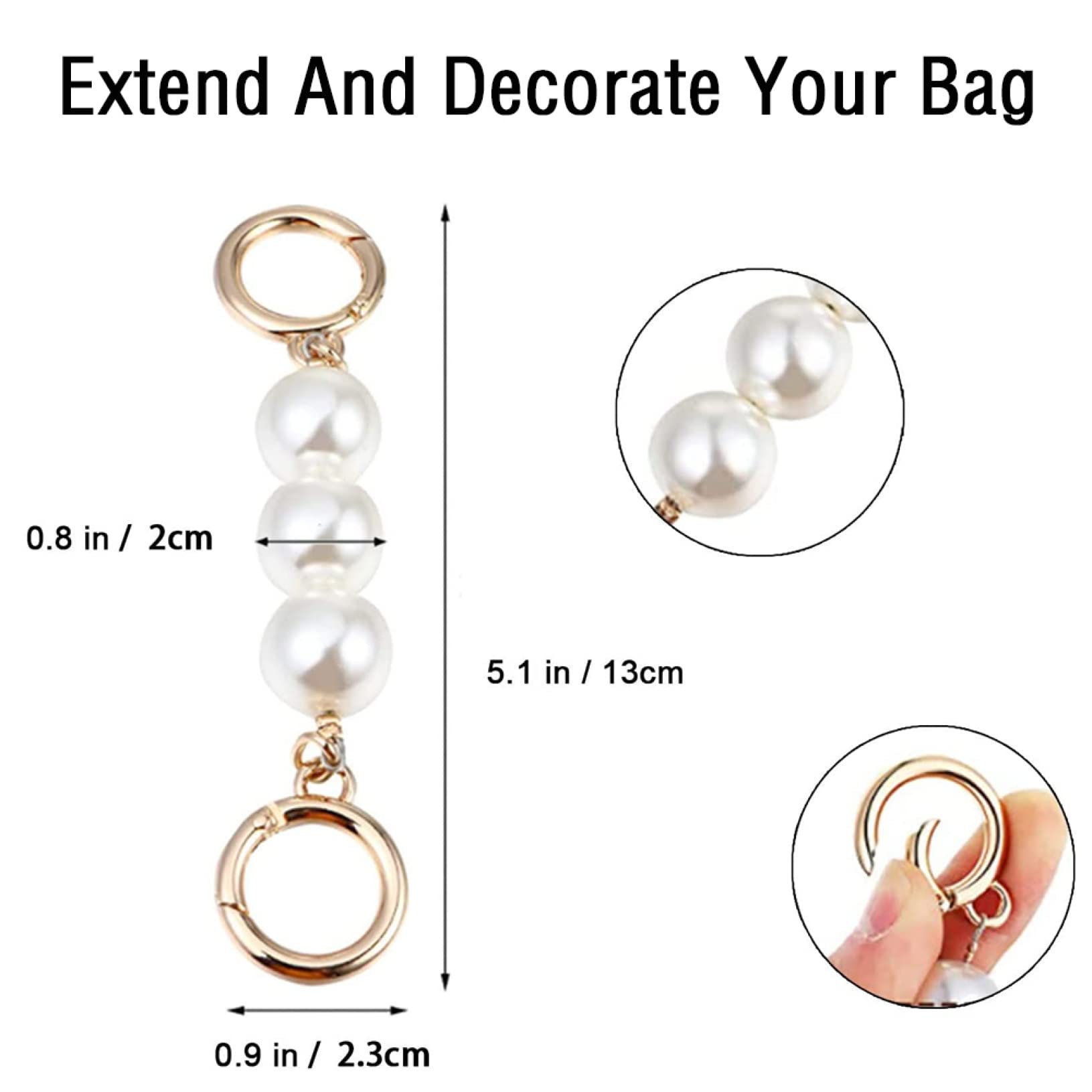 Pearl Purse Chains with Round Metal Buckle - Shiny Gold Replacement Bag Straps for Women's Crossbody & Shoulder Handbags | Detachable Fashion Accessory for Parties, Weddings & Everyday Use