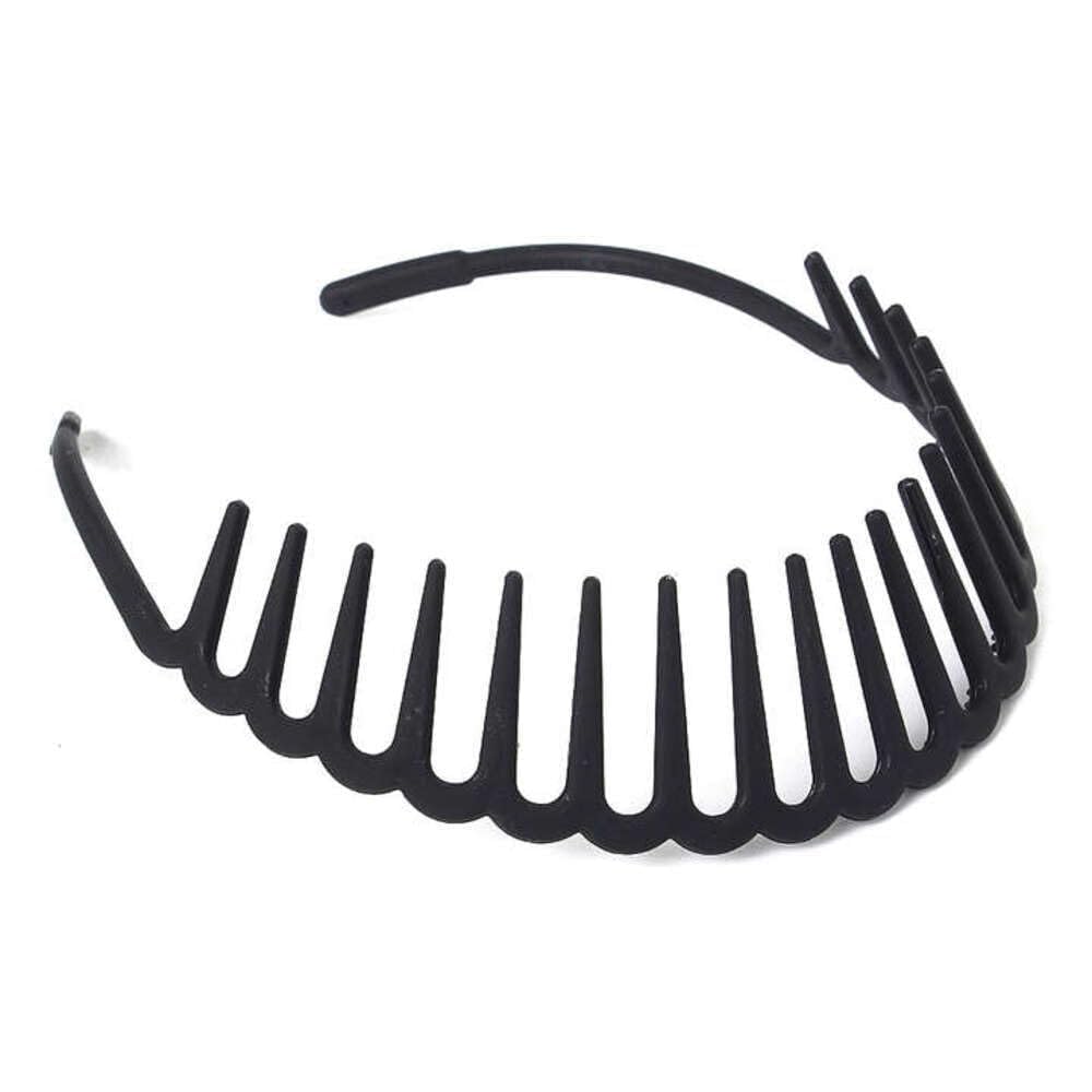 Non-Slip Resin Hair Hoop - Matte Finish Teeth Comb Headband for Women & Girls (2 Pack, Black) | Wavy Toothed Hair Clasp for Ponytails, Updos & Everyday Styling