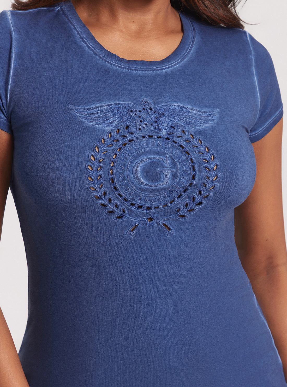 Eco Blue G Crest Eyelet Logo T-Shirt for Men - Comfortable Cotton Casual Tee for Everyday Wear, Street Style & Outdoor Activities