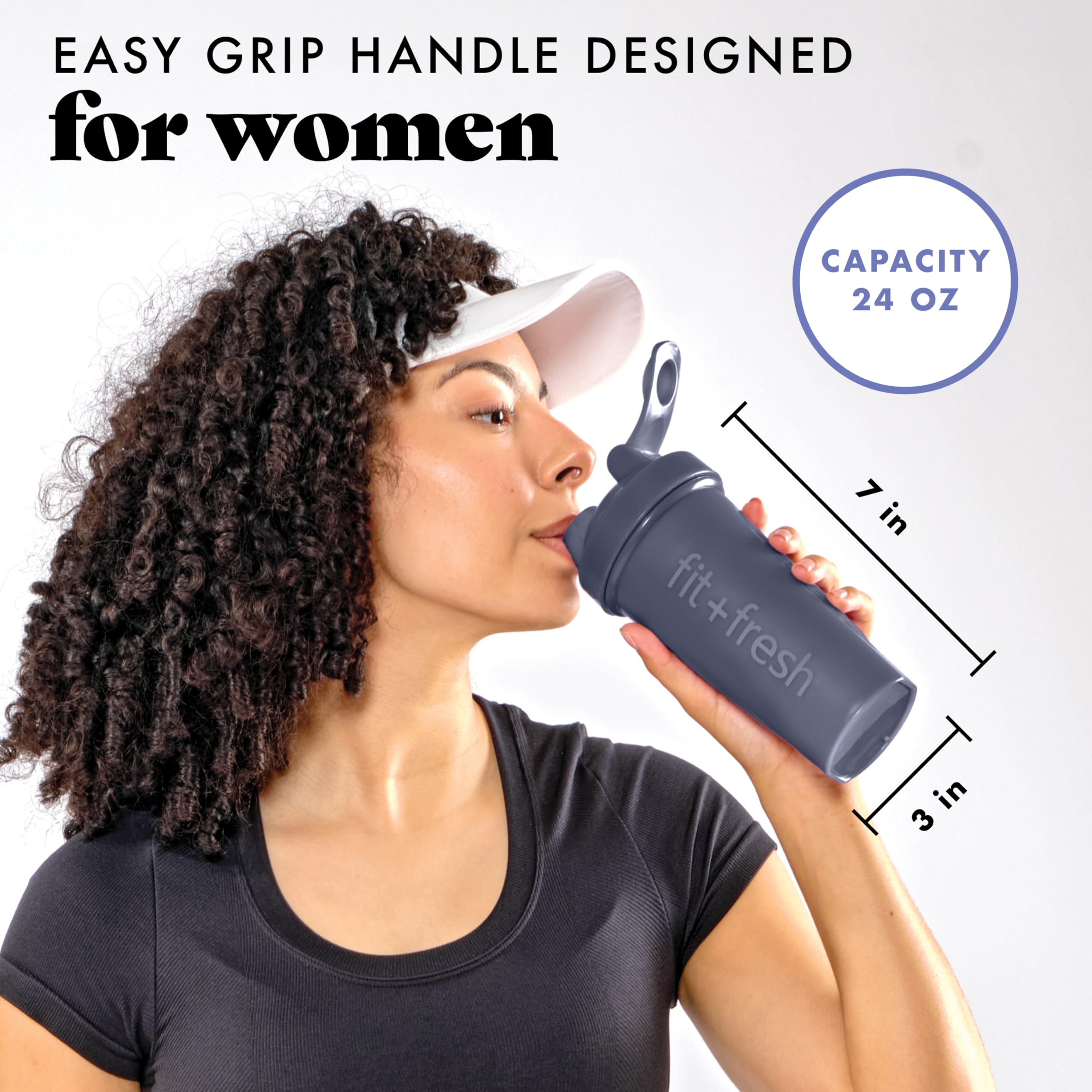 Fit & Fresh 24 oz. Leak Proof Protein Shaker Bottle for Women - Durable Sports Blender Cup with Unique Agitator for Smooth Mixing, Midnight Blue - Perfect for Gym, Workouts & Post-Exercise Recovery