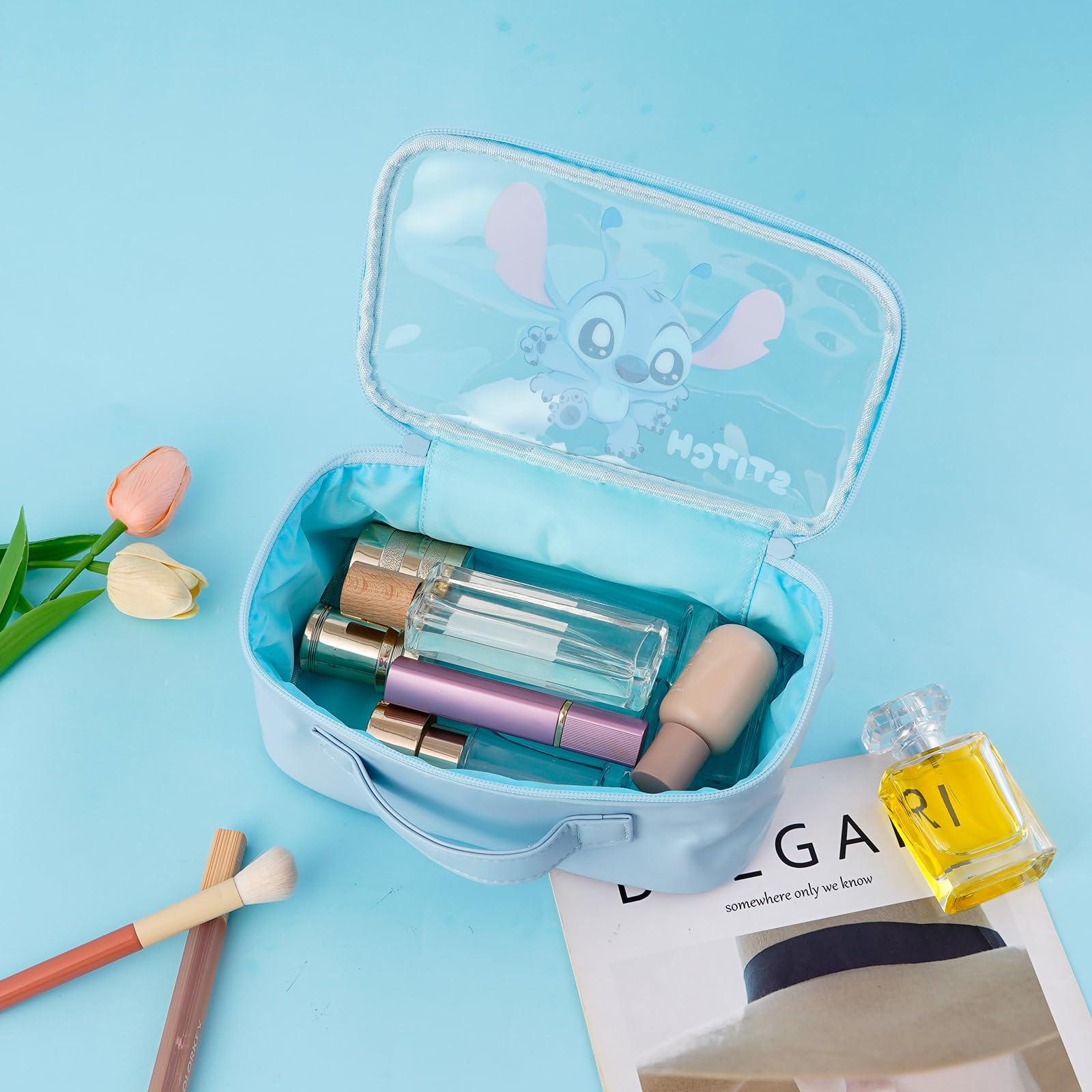 Cute Stitch Large Makeup Bag - Transparent Cosmetic & Toiletry Travel Organizer for Women | Portable Clear Handheld Bathroom Bag | Perfect for Travel, Gym & Daily Essentials Storage (TMMUB-Stitch B)