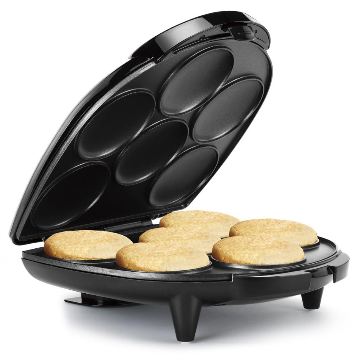Holstein Housewares Non-Stick 6-Section Arepa Maker - Perfect for Arepas, Pancakes, Corncakes & Tosti Arepa - Easy-to-Use Electric Griddle - 6-Piece Set in Black - Ideal for Breakfast, Brunch & Latin American Cuisine
