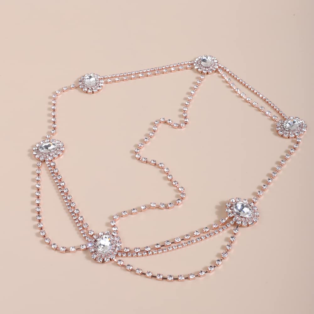 Octwine Women's Bohemian Rose Gold Rhinestone Head Chain Headband – Elegant Bridal Hair Jewelry for Weddings, Parties & Special Occasions