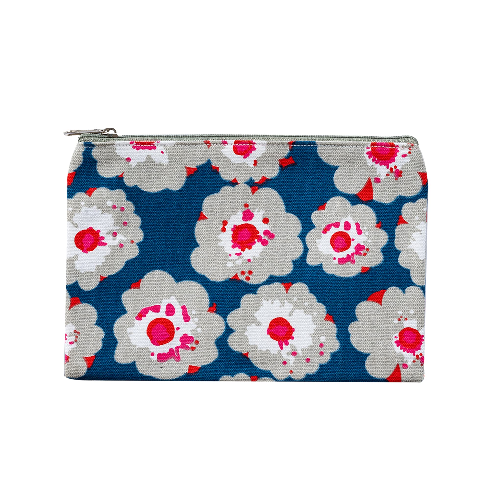 AQVA Set of 2 Eco-Friendly Cotton Canvas Pouch Bags - Stylish Printed Handmade Cosmetic & Toiletry Organizer for Travel, Beach, and Home Essentials (Kitchen Flower Grey)