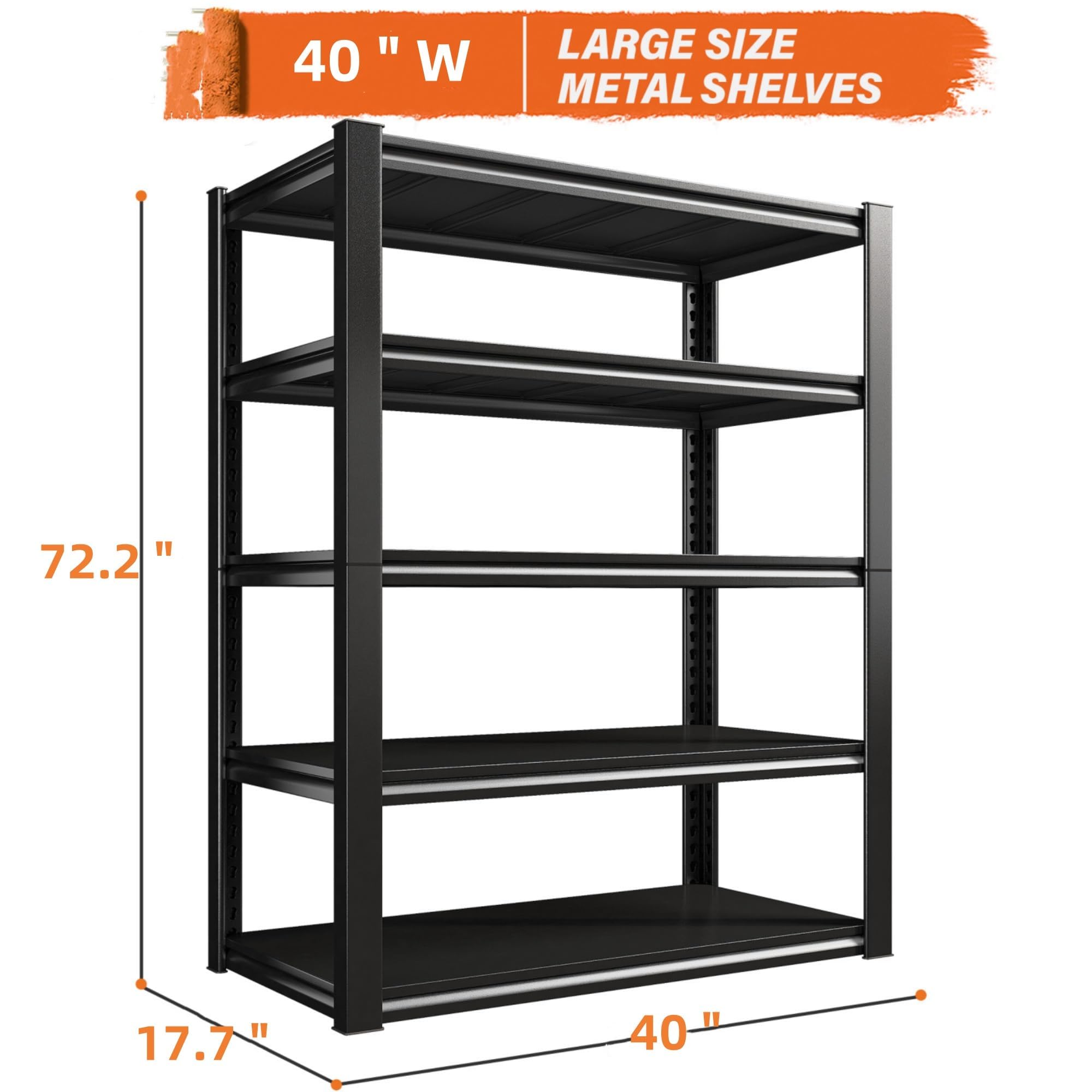 REIBII 5-Tier Heavy Duty Metal Garage Shelving Unit - 2500LBS Capacity Storage Rack (40