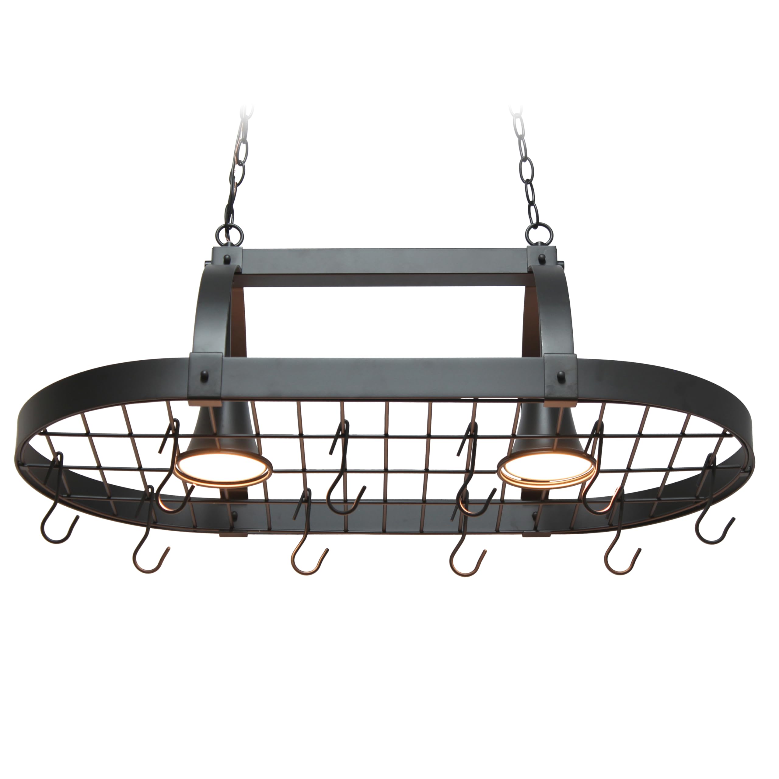 Elegant Designs PR1000-ORB 2-Light Kitchen Pot Rack with Downlights in Oil Rubbed Bronze - Perfect for Organizing Cookware in Modern Farmhouse & Rustic Kitchens