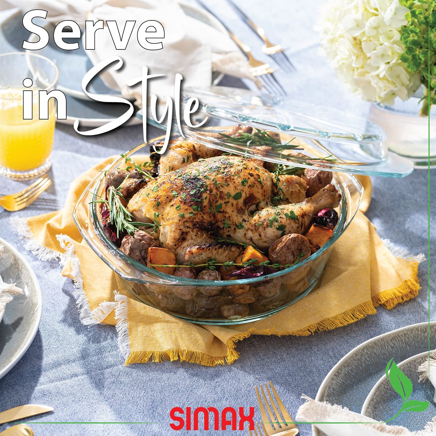 Simax 2.6 Qt Round Borosilicate Glass Casserole Dish with Lid - Oven, Microwave & Dishwasher Safe Baking Dish for Low Fat Cooking - Perfect for Casseroles, Lasagna, Roasting & Meal Prep
