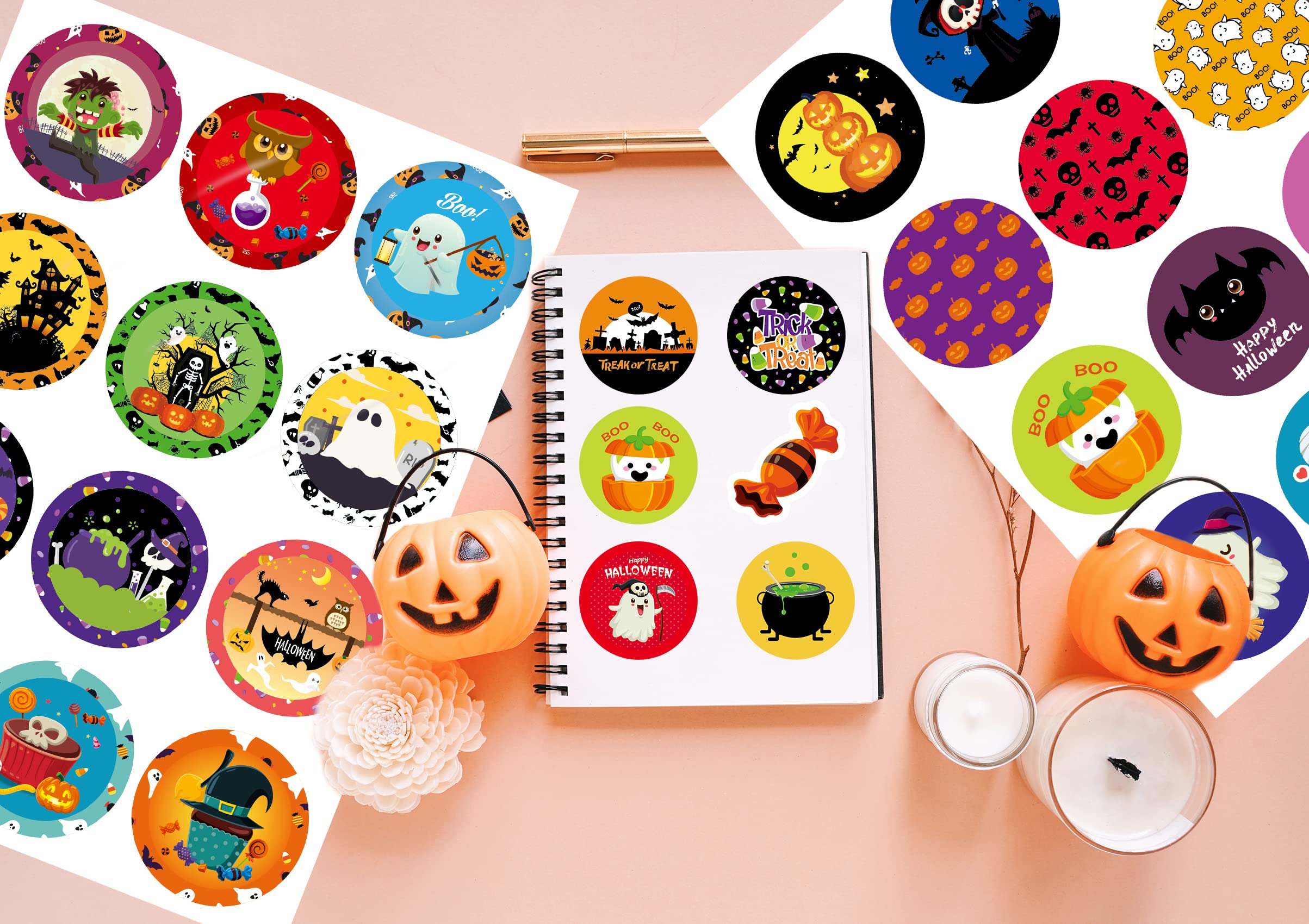 Funnlot Halloween Sticker Sheets - 32 Pack Round Halloween Stickers for Kids, Trick or Treat Stickers, Halloween Party Decorations - Perfect for Treat Bags, Pumpkin Decor, and Classroom Activities