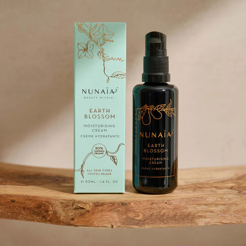 Nunaïa Earth Blossom Moisture Cream - Organic Hydrating Face Moisturizer for Dry & Sensitive Skin | Daily Skincare Routine | Perfect for Night & Day Use