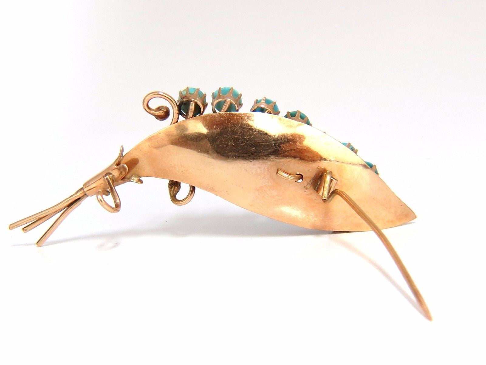 Vintage 1940s Persian Turquoise Leaf Brooch - Handmade 14K Rose Gold Pin - Perfect for Vintage Jewelry Collectors & Special Occasions