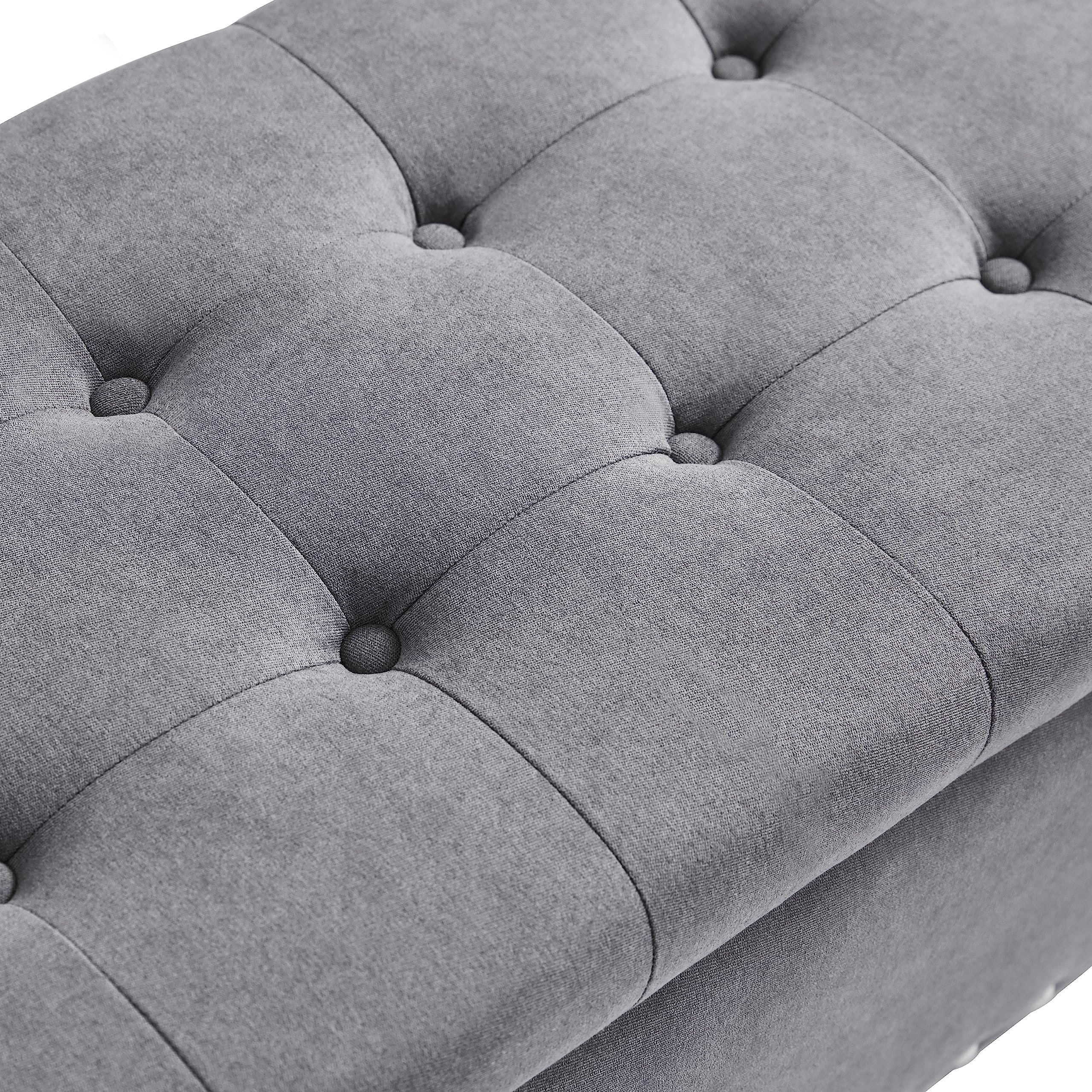 HUIMO 41-inch Upholstered Fabric Storage Ottoman Bench with Safety Hinge - Button-Tufted Design, Grey - Multi-Functional Footrest & Seat for Bedroom, Living Room, Entryway - Perfect as Bed End Bench, Coffee Table Alternative & Extra Storage Solution