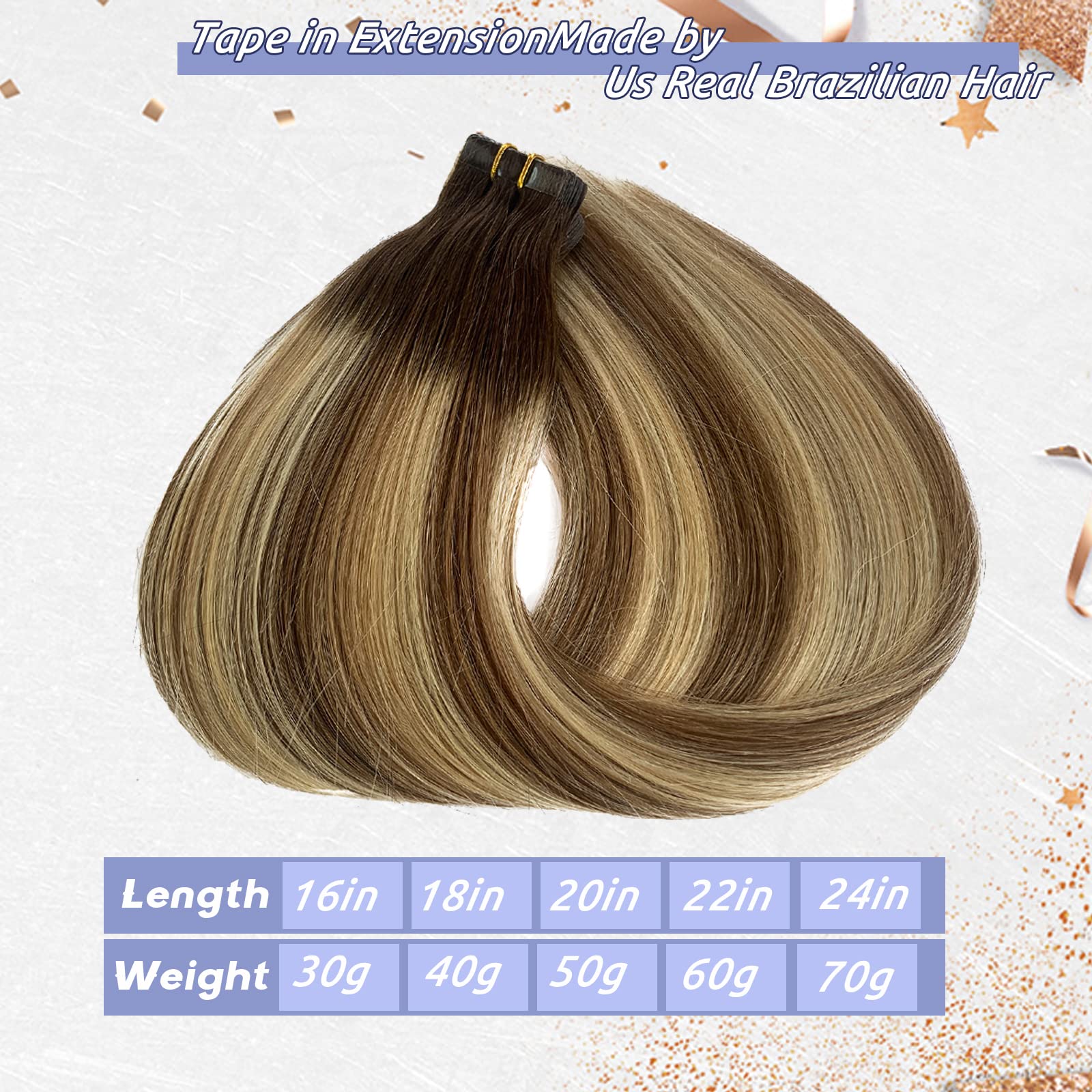 Premium 24Inch Blonde Tape-In Hair Extensions - 100% Human Remy Hair with Ash Brown to Bleach Blonde Highlights | Invisible Skin Weft for Seamless Blending | Perfect for Daily Wear, Parties, Weddings & Special Occasions