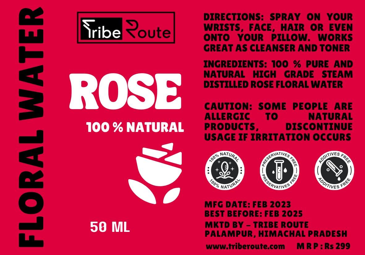 Organic Rose Floral Water Hydrating Face & Hair Mist - 50ml Natural Toner Spray for Dry Skin & Frizzy Hair | Perfect for Daily Skincare, Makeup Setting & On-the-Go Refreshment
