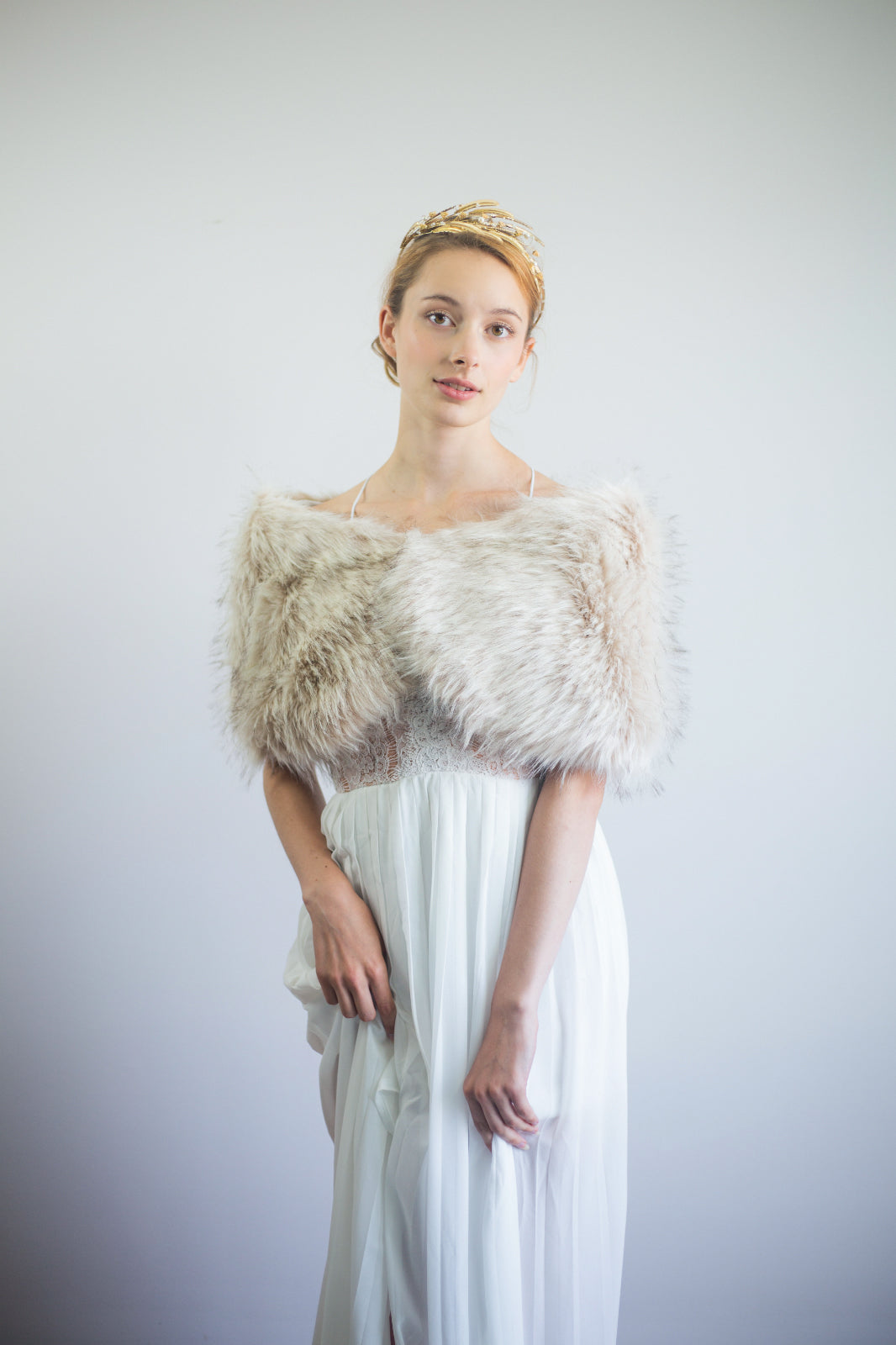 Serena Blu02 Black-Tipped Blush Faux Fur Wrap - Elegant Winter Shawl for Women, Perfect for Parties, Weddings & Evening Events