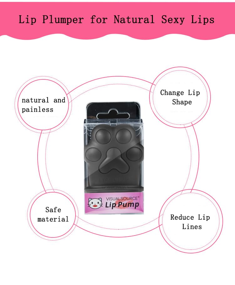 Natural Lip Plumper Tool - Cute Silicone Cat Paw Lip Enhancer for Fuller, Sexy Lips | Quick & Safe Lip Plumping Device | Perfect for Makeup, Beauty Routine & Self Care (Black)