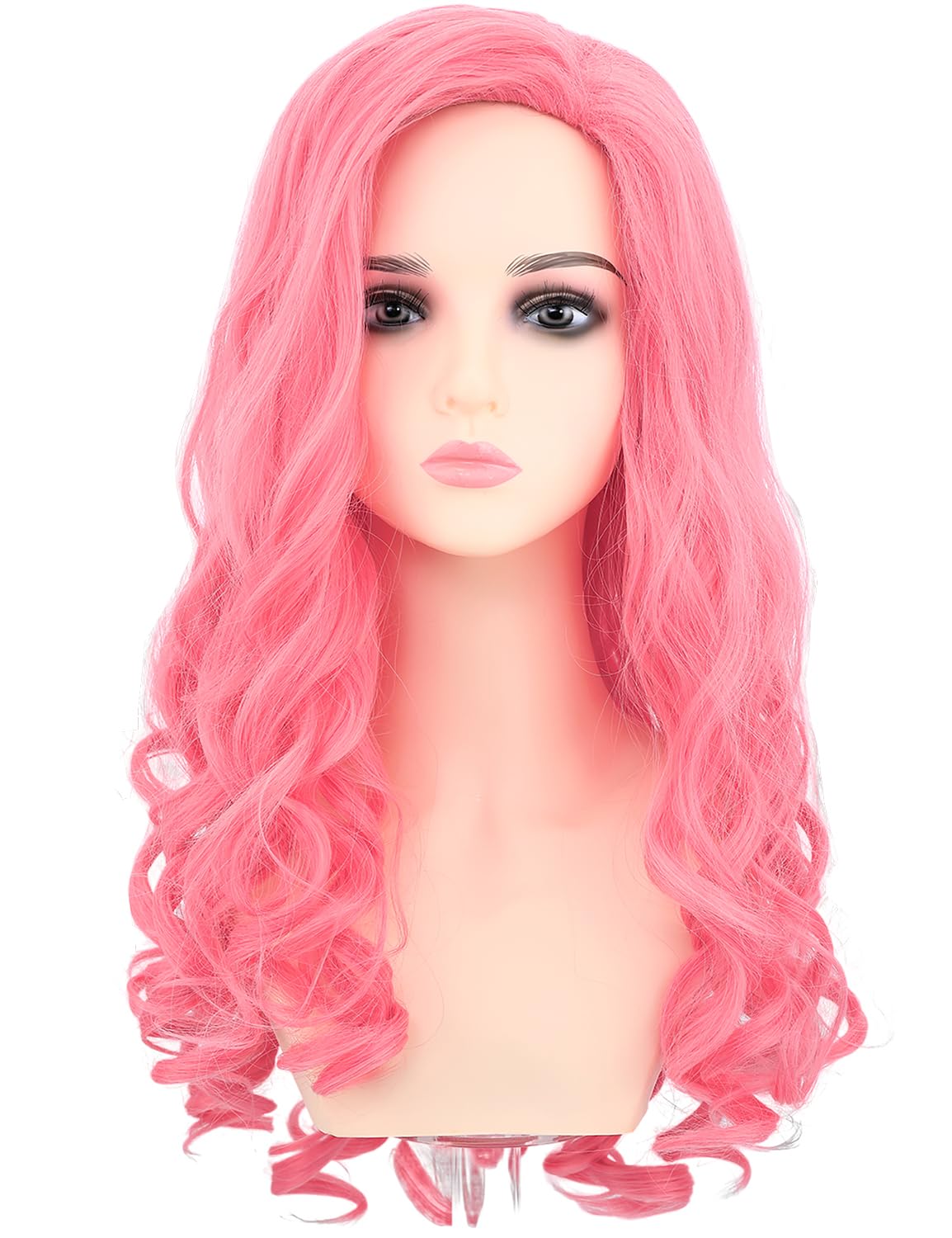Morvally Long Pink Wavy Wig for Women - Rose Pink Synthetic Hair Wig for Adults - Perfect for Halloween Costume, Cosplay, Parties & Themed Events